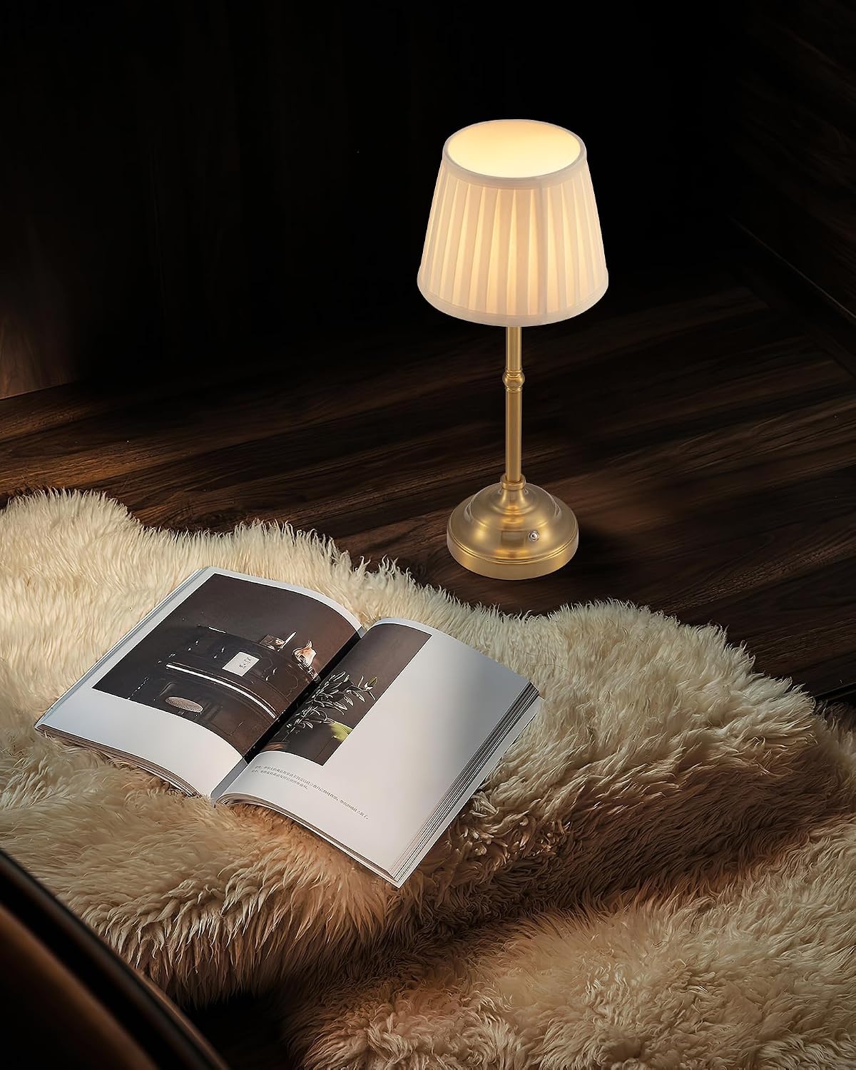 KDG Gold Cordless Portable LED Table Lamp, Beige Fabric Shade Desk Lamp | 4000mAh Rechargeable Battery Powered Lighting, Dimmable Light for Dining Room, Bedroom, Bedside, Night Light, Balcony