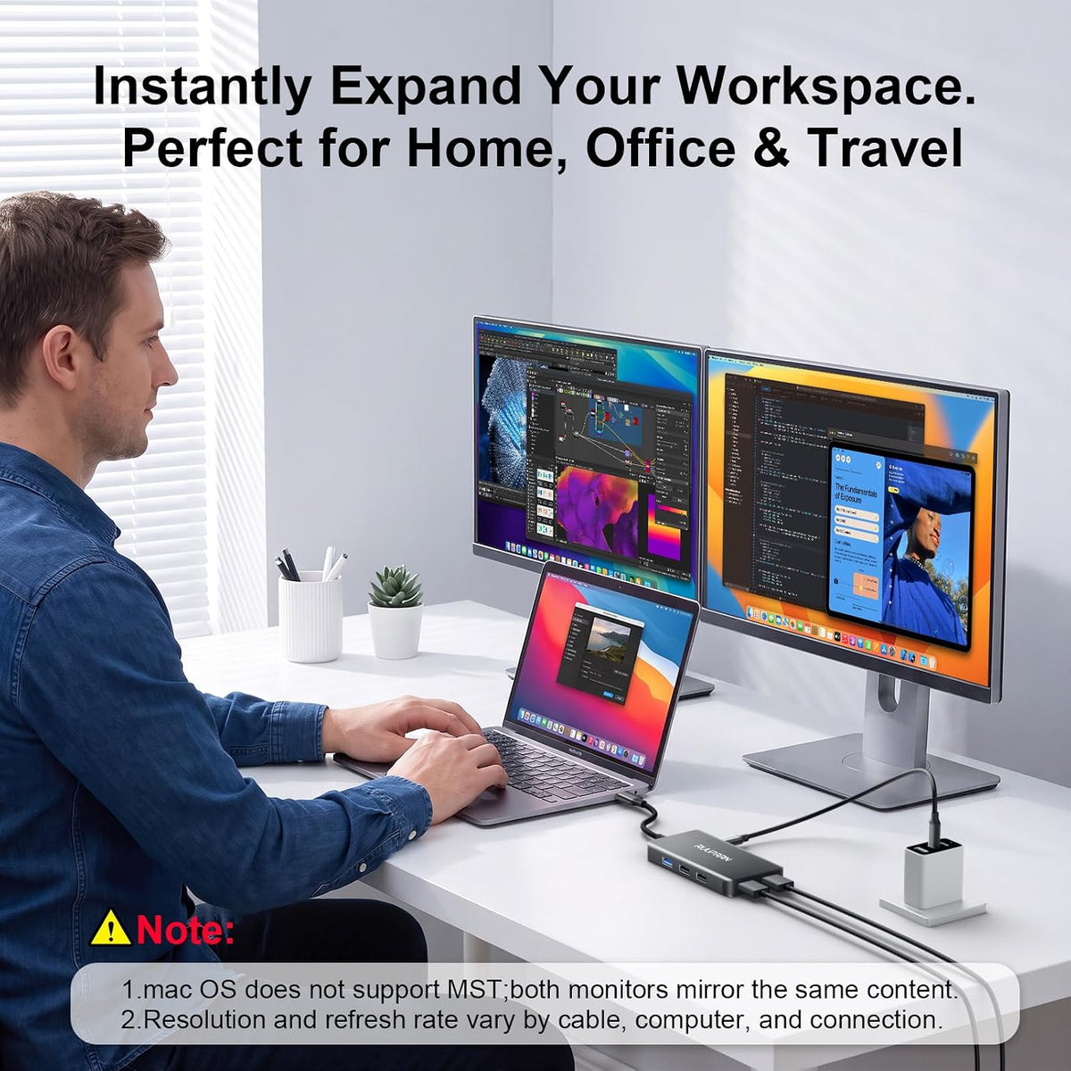 10 in 1 Laptop Docking Station Dual Monitor for Laptop, 4K USB C Hub Dock