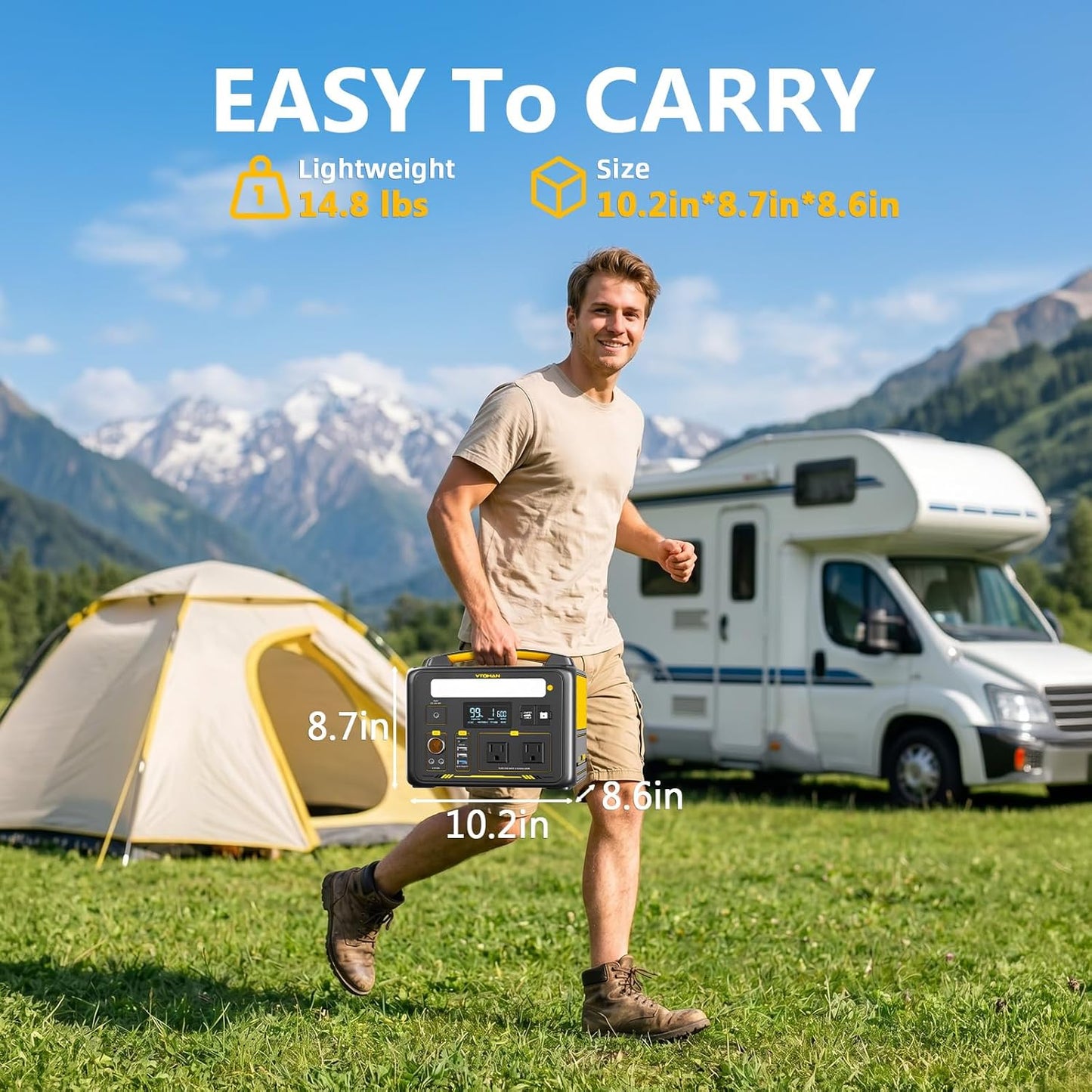 VTOMAN Jump 600X Portable Power Station 600W, 299Wh LiFePO4 Battery | 1200W Surge AC Outlet, PD 60W USB-C, 2-In-1 Solar Generator with Jump Start for Blackout, Camping, Outage and Road Trip
