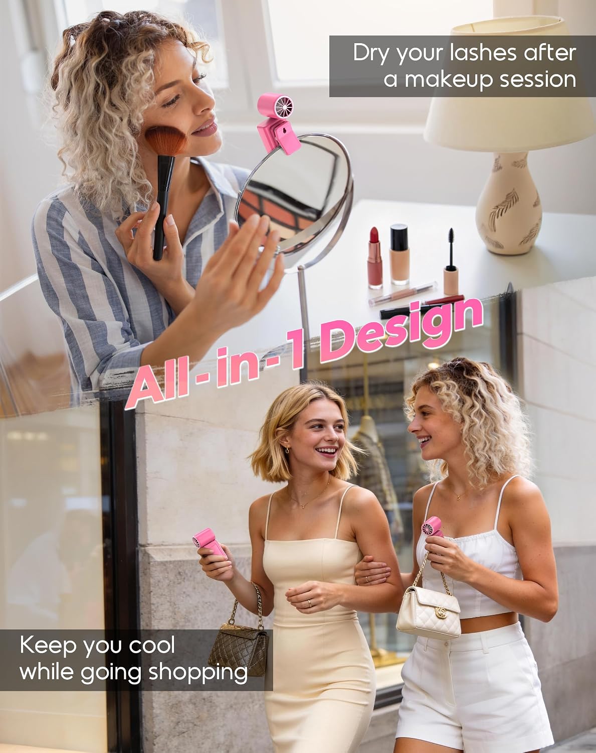 Clip-On Portable Mini Fan, Personal Turbo Travel Makeup Fan w/ LED Display | 360°Rotate Clip, Turbo 13500RPM, 4 Speeds, USB-C Rechargeable, for Travel Makeup Cruise Concert, Summer Gifts for Women Girl
