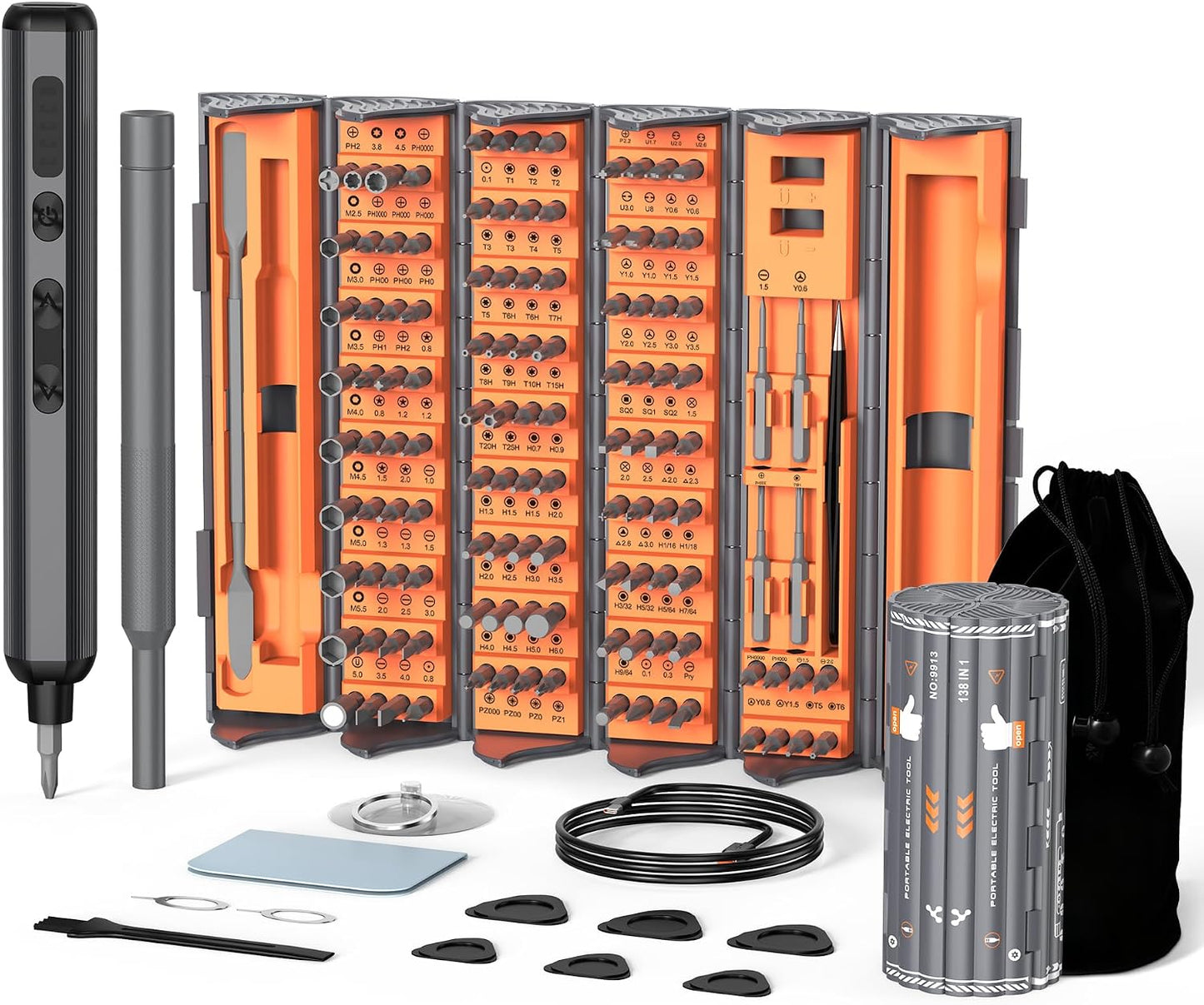 138-IN-1 Electric Screwdriver Set Cordless with 120 Precision Bits | Rechargeable Screw Driver with LED Light Magnetic Storage Home Repair Tool Kit for Electronics, Camera, Watch, PC RC