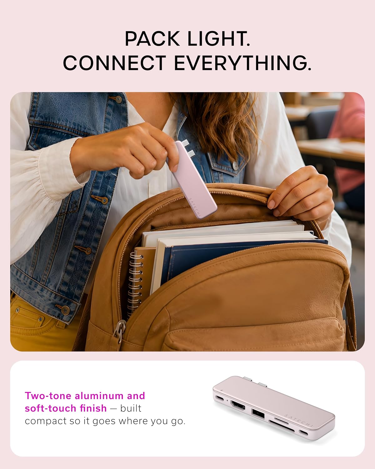 Satechi 6-in-2 USB-C Snap Hub, 4K/60Hz HDMI, for MacBook Neo, Blush