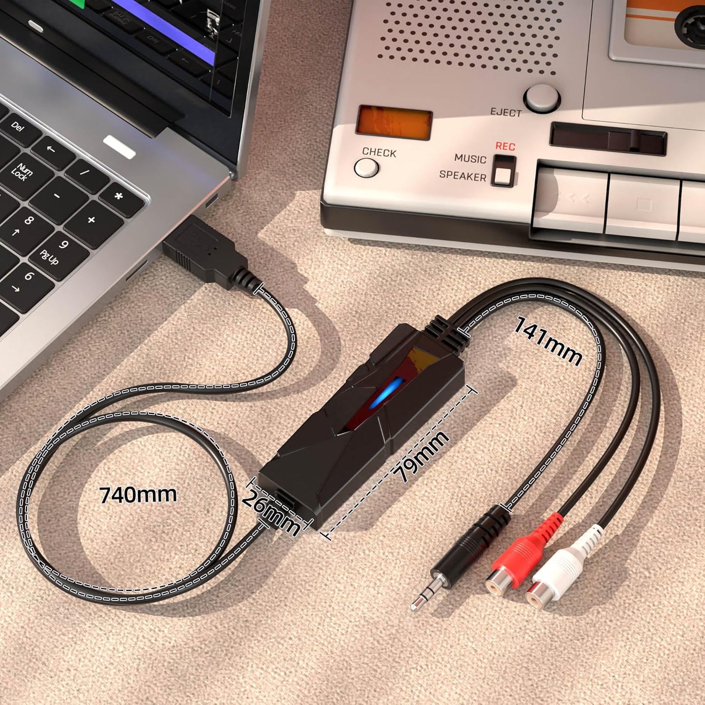 DriverGenius AudioXfer USB Audio Capture Card Device | Convert Analog Cassette Audio to Digital MP3 with 3.5mm/RCA Inputs | Compatible with PC, Mac & Linux (AV202-B, 1-Pack)