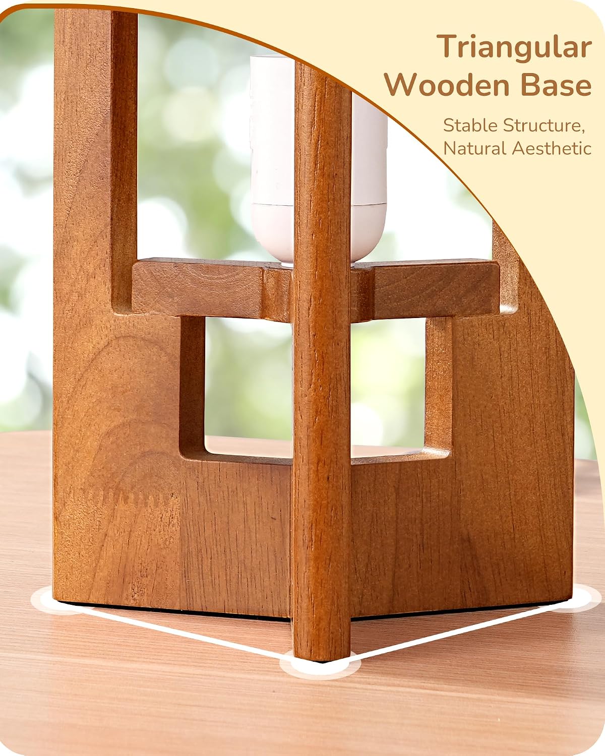 EDISHINE 13.5" Small Table Lamp, Walnut Wood Cylinder Nightstand Lamp, E26 | Beige Linen Shade, On-Off Line Switch, Three-Sided Base, Corner Modern Bedside Lamp for Living Room, Bedroom