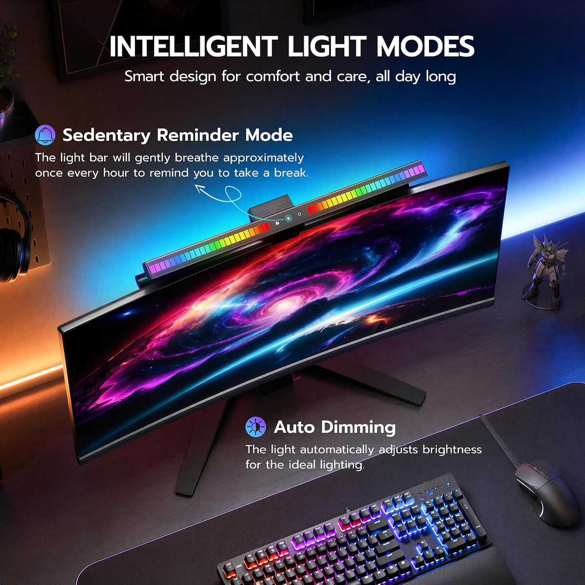 ARES WING Monitor Light Bar with Music Sync, 2-Bar 3-Source RGB Lightbar