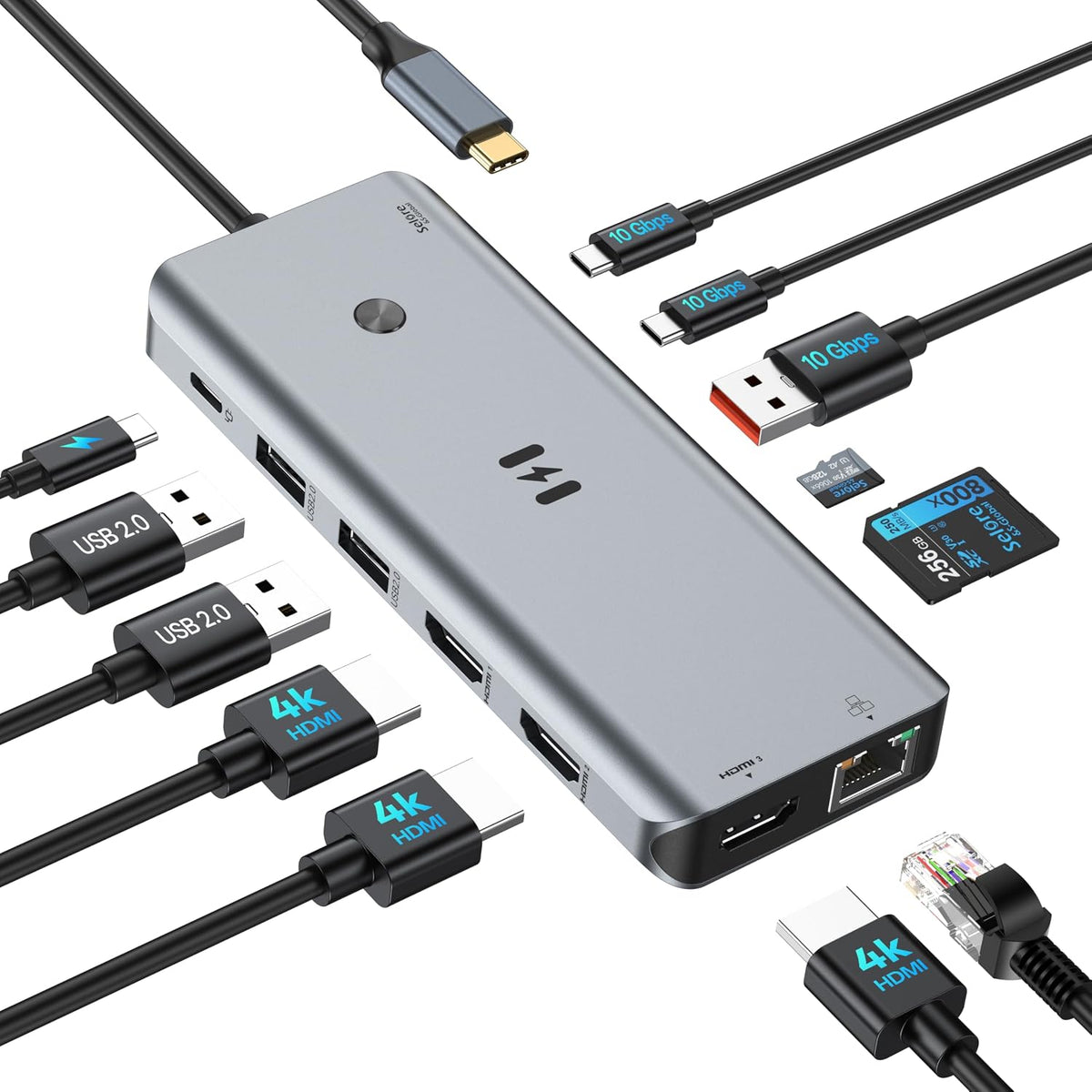 Selore USB C Docking Station 3 Monitors 3 HDMI 13-in-1 Laptop Hub | Triple HDMI, 10Gbps USB A/C 3.1, 100W PD Charging, Gigabit Ethernet, SD/microSD Reader for Windows Laptops Dell/HP/Lenovo