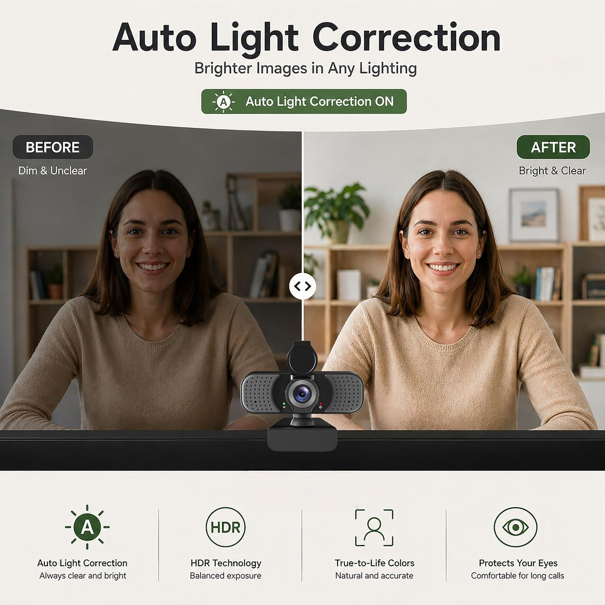 Full HD 1080P Webcam with Microphone, Noise-Canceling, Privacy Cover, Wide-Angle Lens, Auto Light Correction, Plug & Play USB Web Camera for Laptop, Desktop, PC, Mac, Zoom, Skype – Pro Series