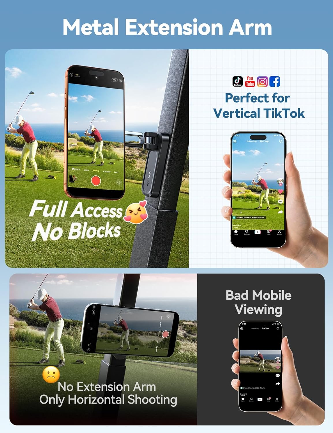 Upgraded Magnetic Golf Cart Phone Holder ,360° Rotatable Golf Accessories | Metal Foldable Arm for Easy Viewing & Operation, Golf Gifts for Men Dad Him, Golf Cart Accessories for EZGO, Club Car, Yamaha