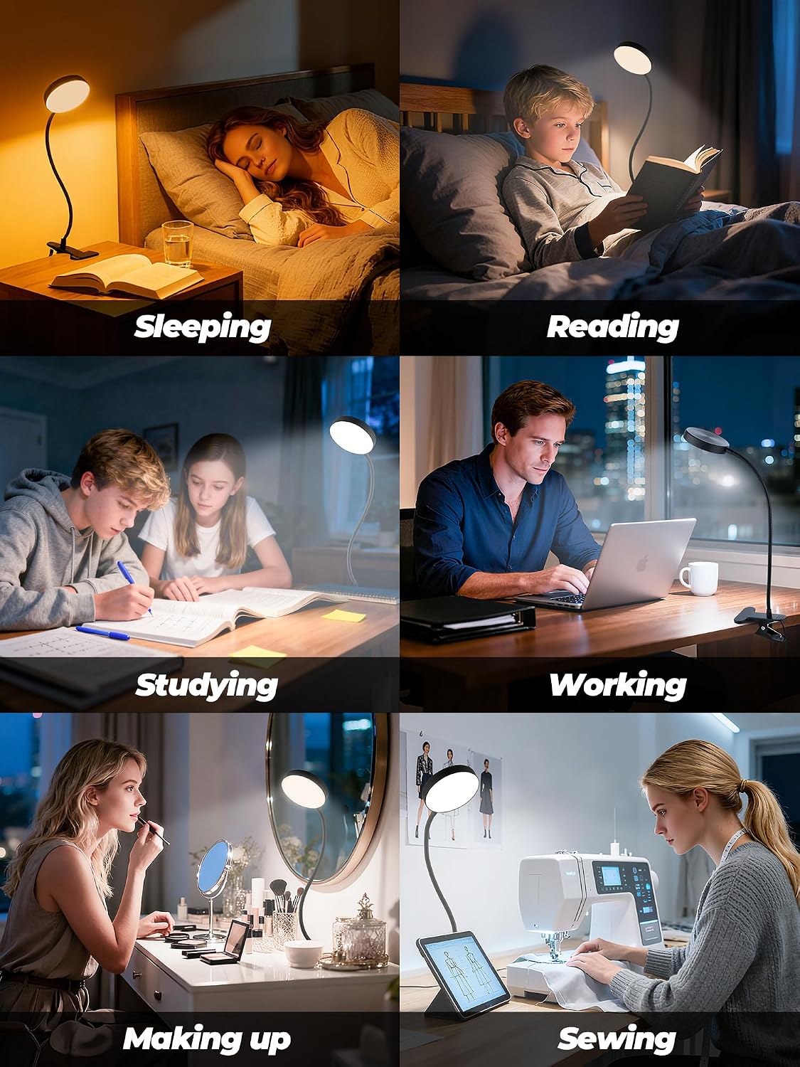 Clip on Light,10 RGB Colors+10 Brightness Small Desk Lamp with Clamp Light | 500 lm Bright 72 LED Desk Light, USB Adapter Reading Lights for Books in Bed/Headboard/Bedside Table/Bedroom/Dorm/Home Office