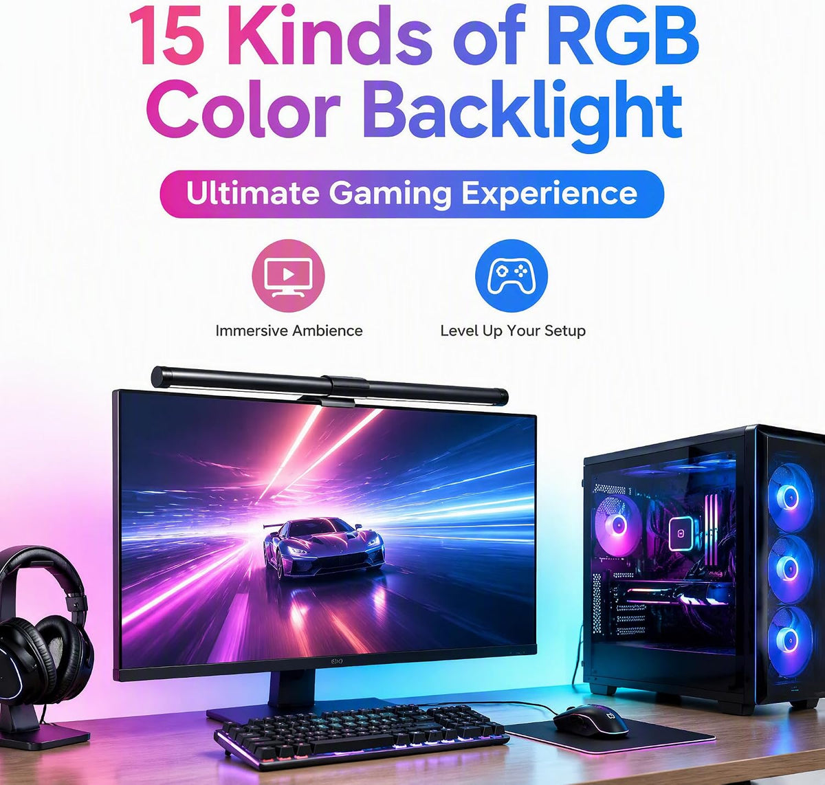 Monitor Light Bar RGB: USB Reading LED Task Lamp with Touch Control - No Screen Glare Dimmable Desk Lamp Computer Monitor Light Bar for Screen Home Office