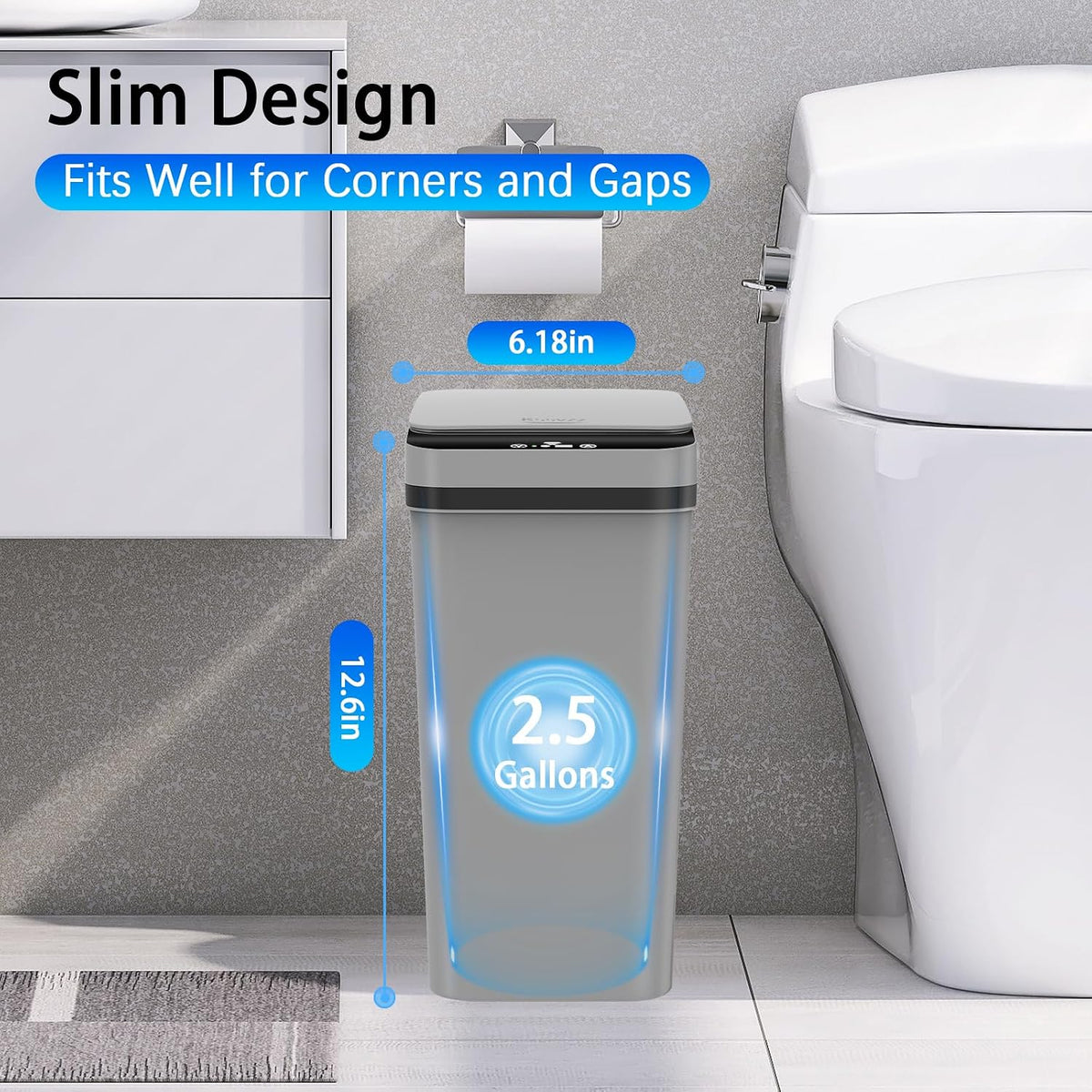 Kssvzz 3 Pack Automatic Small Bathroom Trash Can with Lid (2.5 Gallon)