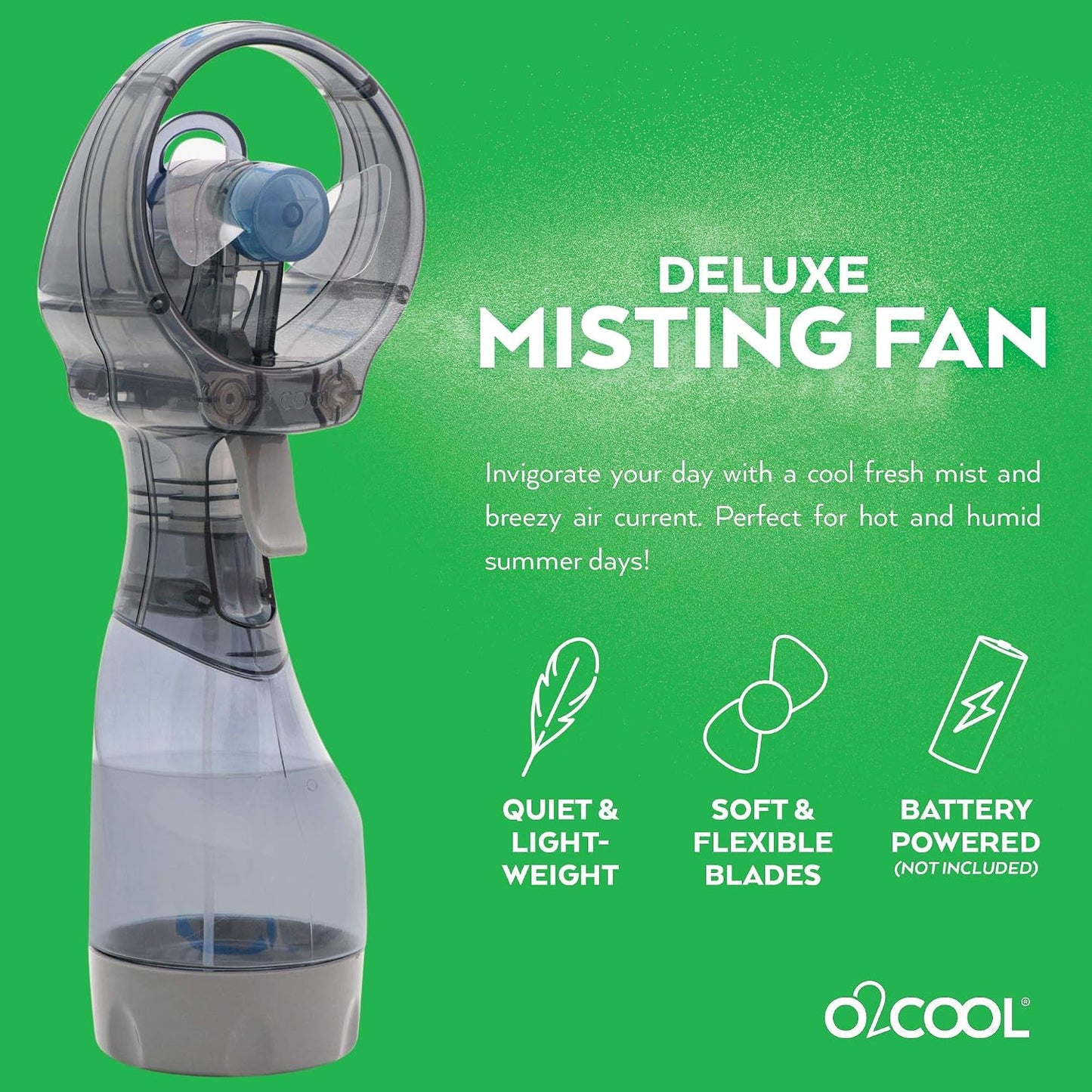O2COOL Deluxe Handheld Misting Fan Battery Powered Grey | Yes