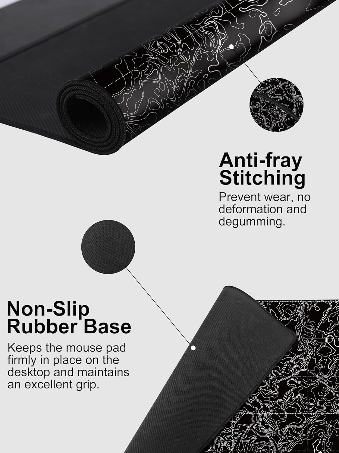 Mouse Pad with Wireless Charging, Large Desk Mat, Black Topographic Map #3