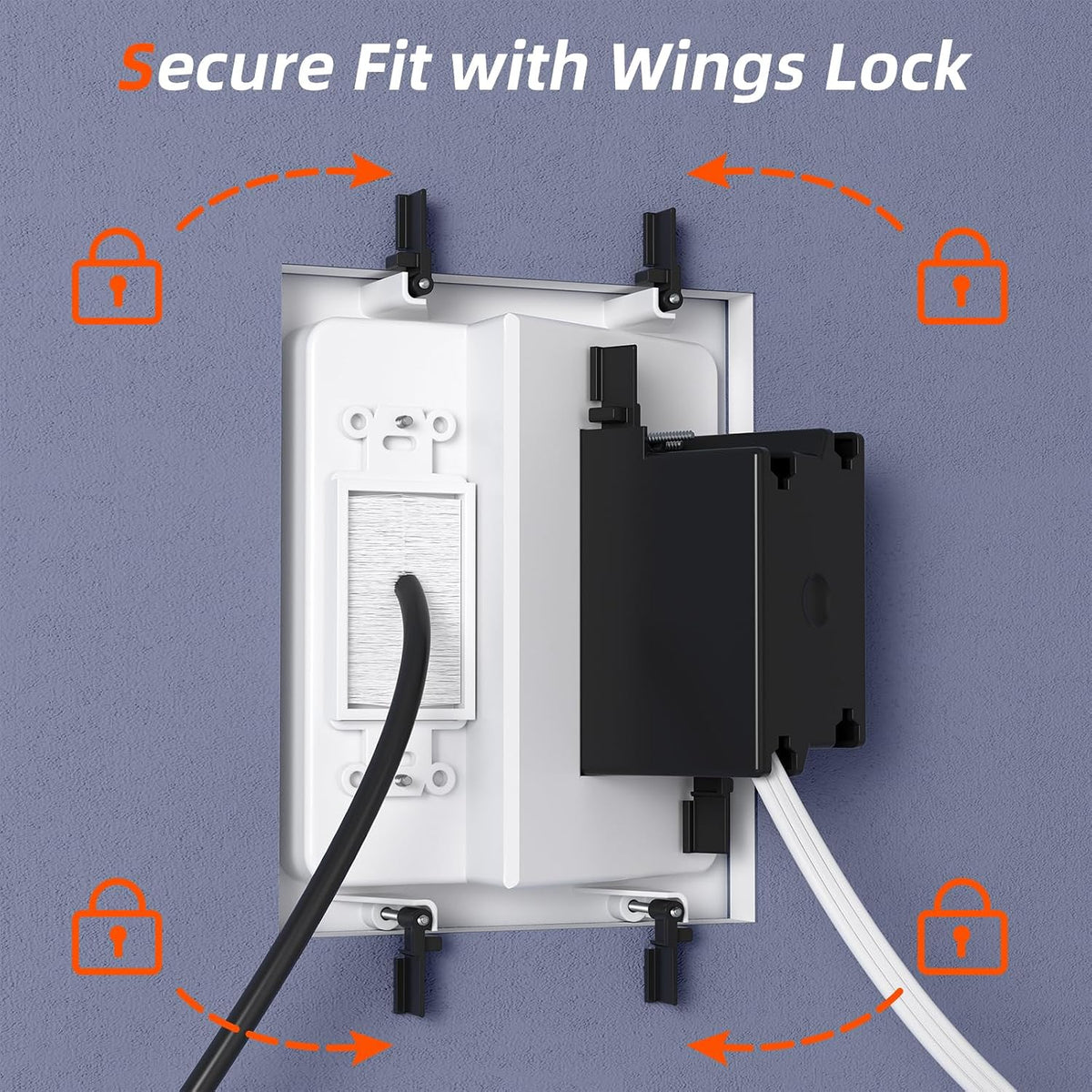 in Wall Cable Management Kit,TV Cable Hider Wall Kit with Brush Wall Plate and 9.8FT Cord,2 AC Outlets,Recessed Outlet Box for Wall Mount TV Home Theater Setups Cords Organizer
