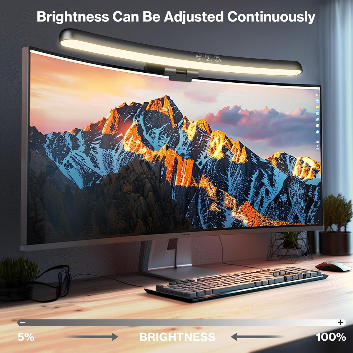 Monitor Light Bar, Curved Computer Monitor Lamp for Eye Caring LED Dimmable Screen Light Bar, 3 Color Temperature Mode Lights, Touch Control USB Powered Monitor Lamp for Desk/Office/Home/Game