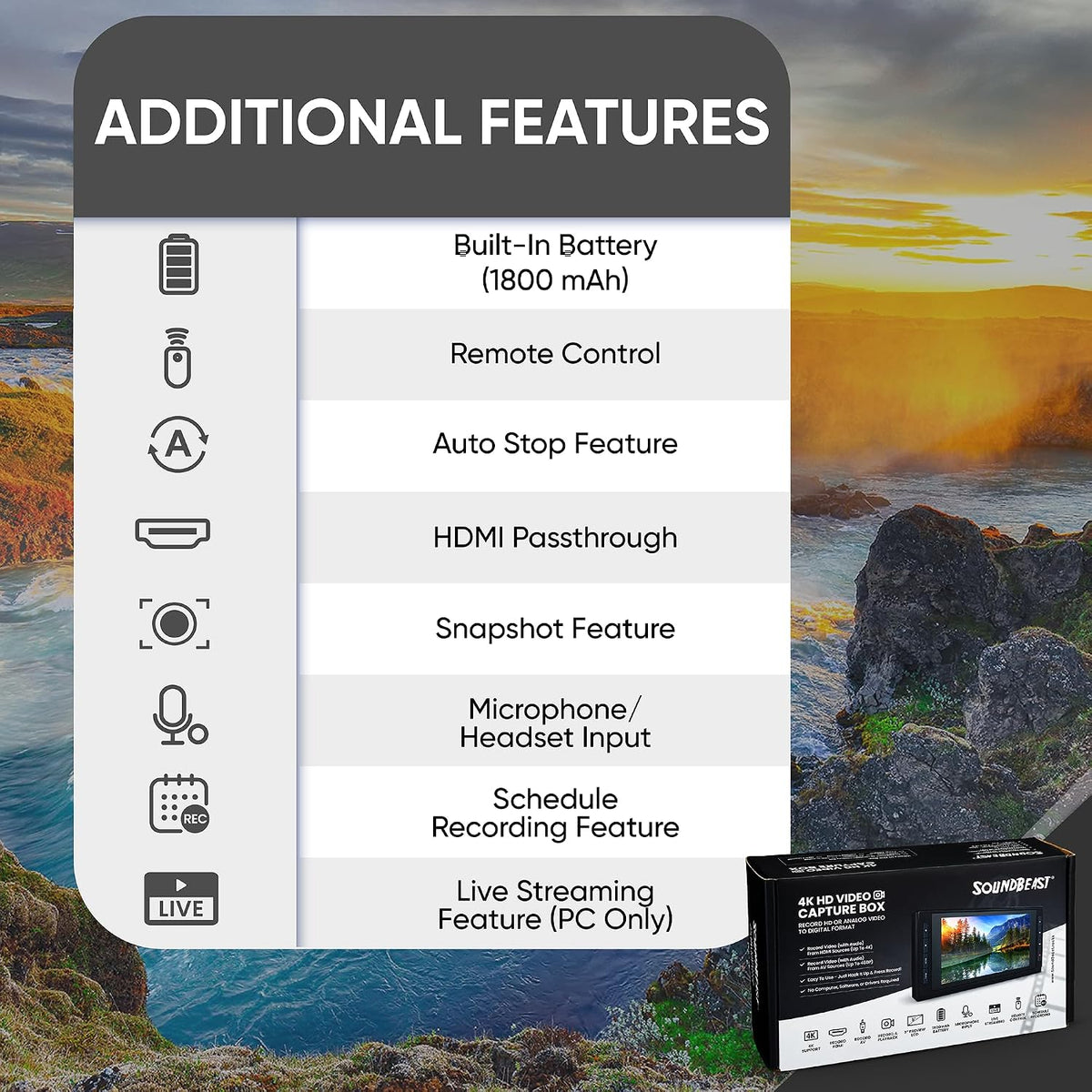 4K HD Video Capture Box - Capture or Live Stream Video (with Audio) from HDMI [Content-Protected Sources Not Supported], AV, VHS, VCR, DVD, Camcorders, Hi8, MiniDV - 5" LCD & Speaker