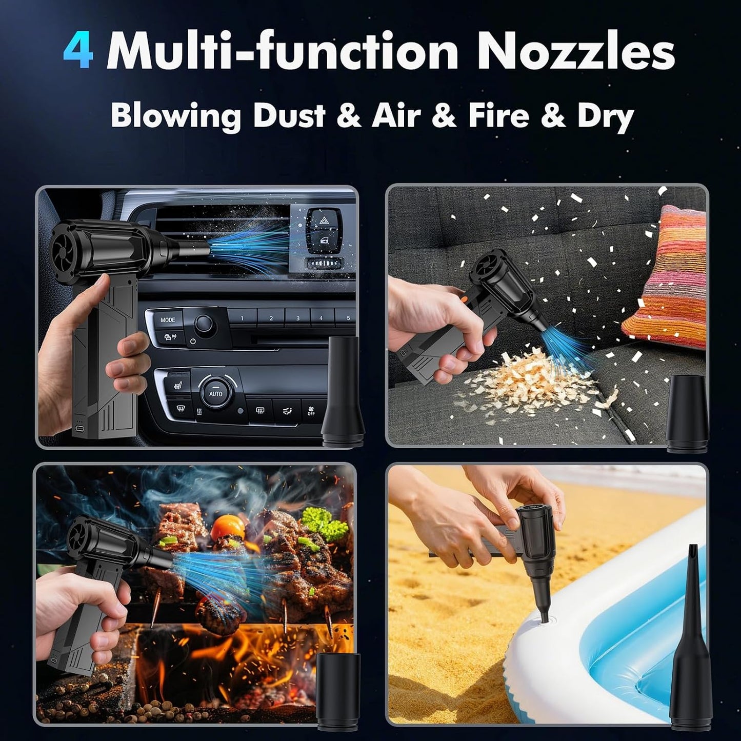 IVJ 180000RPM Cordless Electric Compressed Air Duster | 4 Gear Adjustable Mini Air Duster with LED Light, Dust Blower for Computer, Keyboard, House, Outdoor and Car