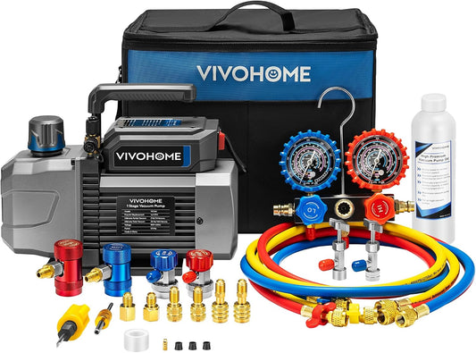 VIVOHOME A2L 1/3 HP 4.5CFM 1 Stage AC Vacuum Pump and Manifold Gauge Set | HVAC Vacuum Pump Kit with 5ft Hoses, Sparkless Motor for R454B R32 R1234yf R134a R410a R22 Car Auto Mini Split AC Systems