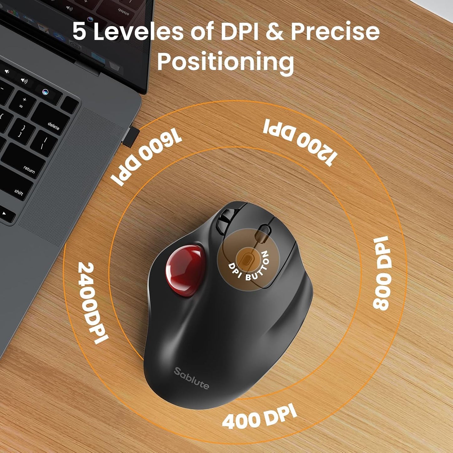 Wireless Trackball Mouse, Rechargeable Thumb Control 3 Devices - Red Ball | SABLUTE MAM2 Ergonomic Mouse (Bluetooth and USB ), 5-Level DPI, Silent Click, Compatible PC Laptop Mac iPad, Easy Clean