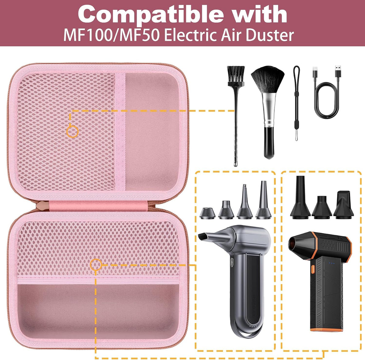 Hard Storage Case for WOLFBOX MF100/MF50/MF60/70 Electric Air Duster | Shockproof, Anti-crush, Mesh Pocket, Accessory storage, Not losing accessories, Protective Storage Box, Pink Case