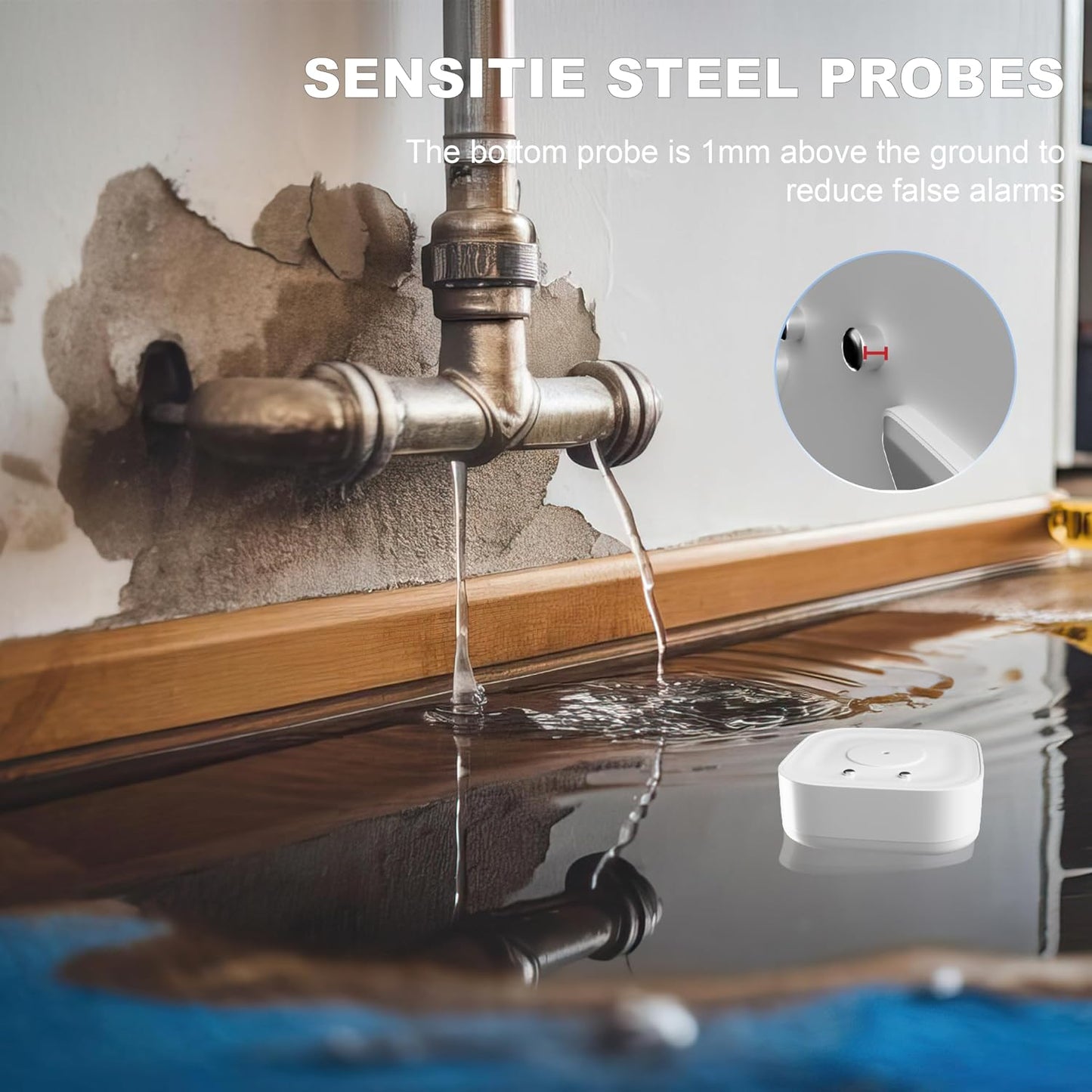 3-Pack Smart Water Leak Detector 110dB Alarm 500ft Range, WiFi Home Sensors for Basement/Bathroom - App Alerts & Email Notifications, Prevent Flood Damage