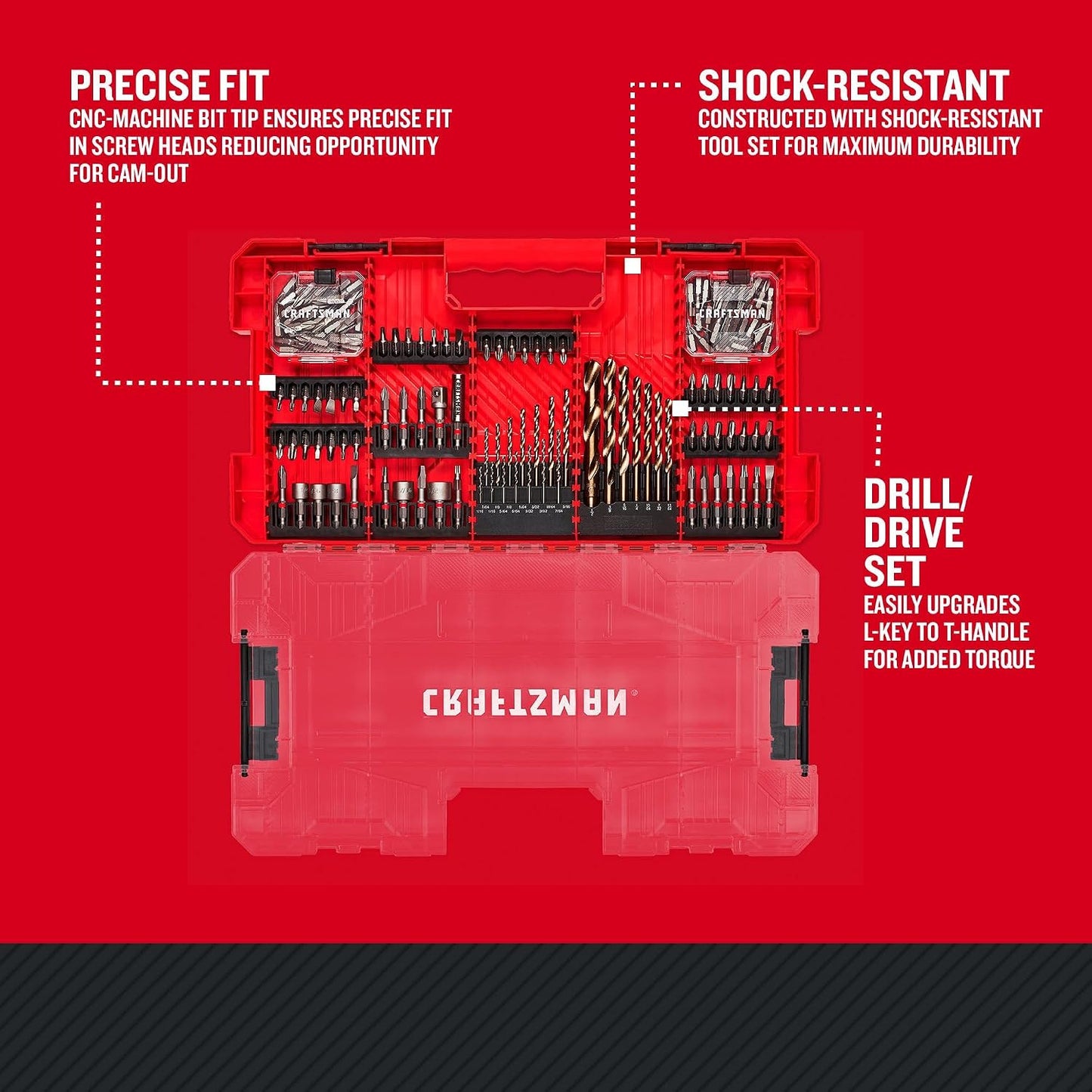 CRAFTSMAN 140 Pc Impact Driver Bit Set, Steel, Black Oxide Coated Impact Drill Bit Set, Precision Machined Tips (CMAF140SET)