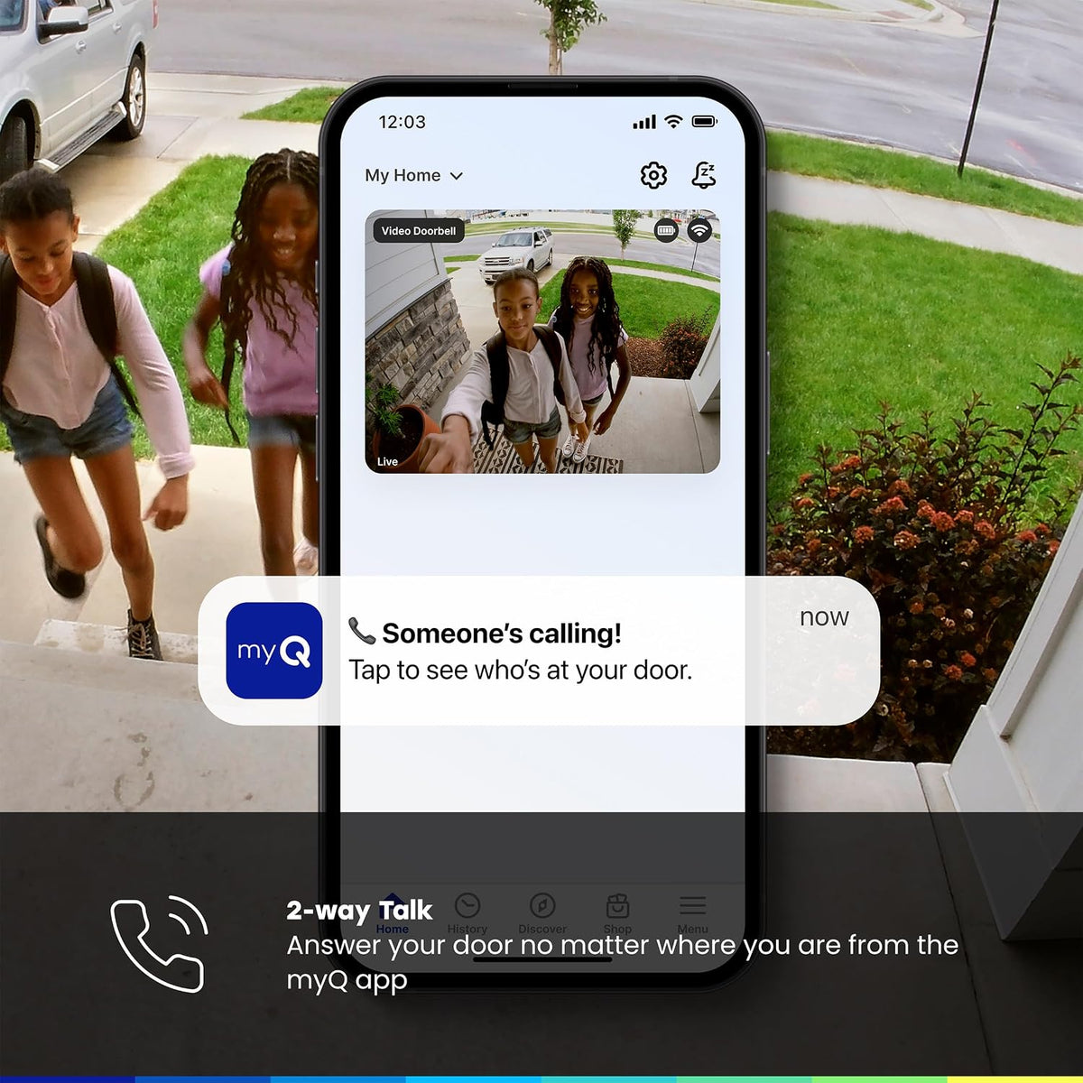 Chamberlain myQ Video Doorbell | 2K Camera, Battery/Wired, Color Night Vision, Live with 2-Way Talk, Motion Detection & Real-Time Alerts, 150 Deg Wide View, Black
