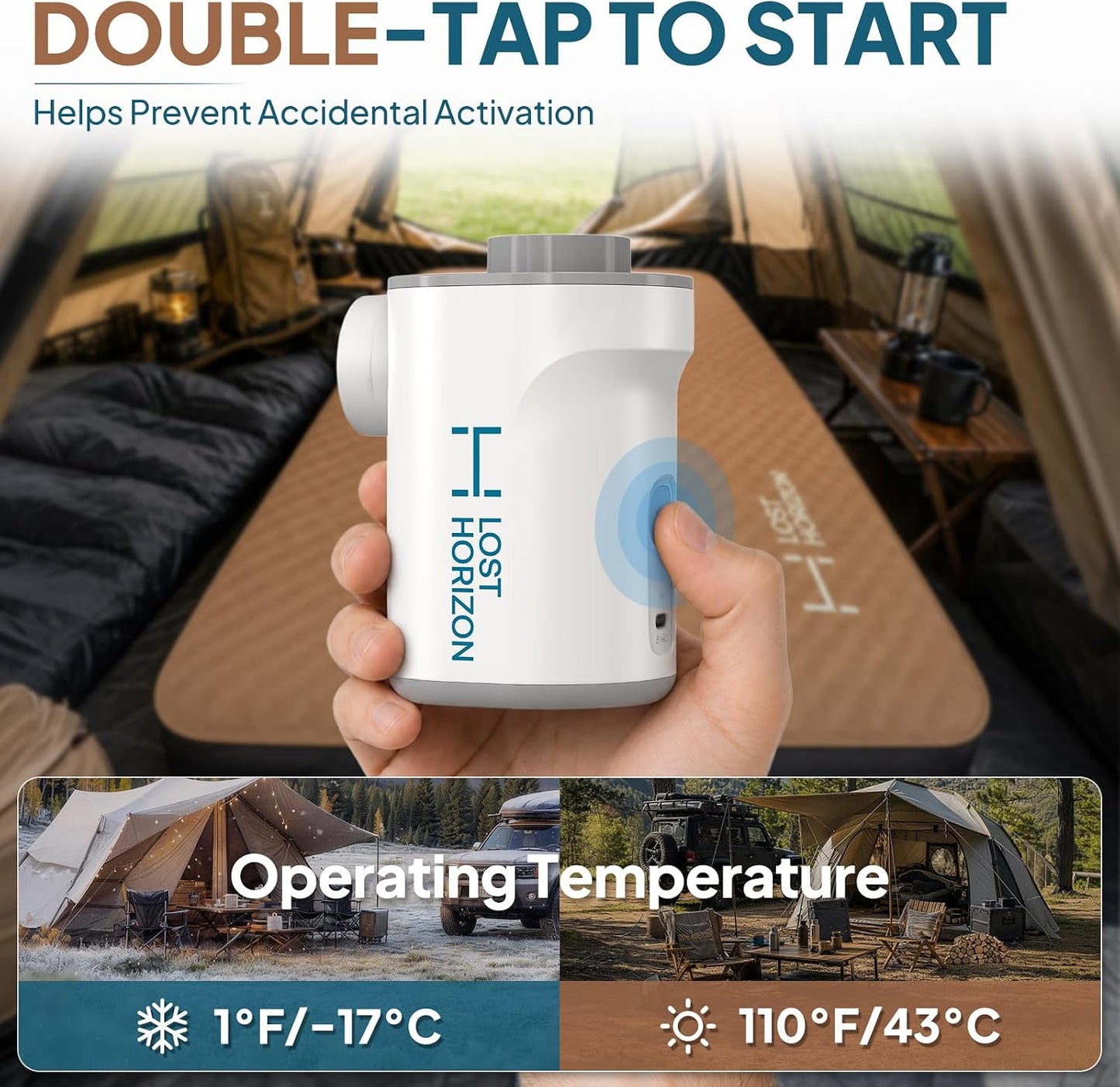 Lost Horizon Air Pump for Camping Mattresses, Inflate & Deflate | Designed for Lost Horizon Mattresses, Fast Setup & Pack-Up, Rechargeable, 4000mAh Battery