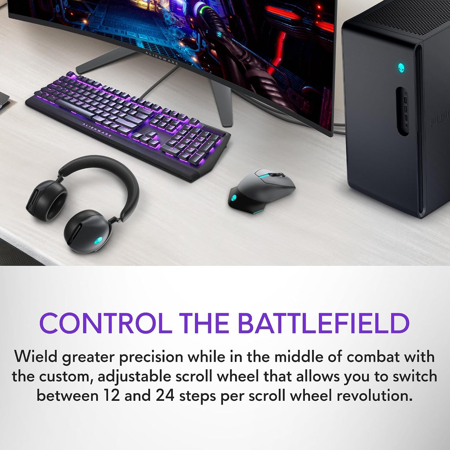 Alienware Wireless Gaming Mouse AW610M, 16000 DPI, 400 IPS, 7 Buttons | USB Wired, Optical Sensor, Programmable Controls, 1000Hz Polling, RGB Lighting, Dark Side of the Moon