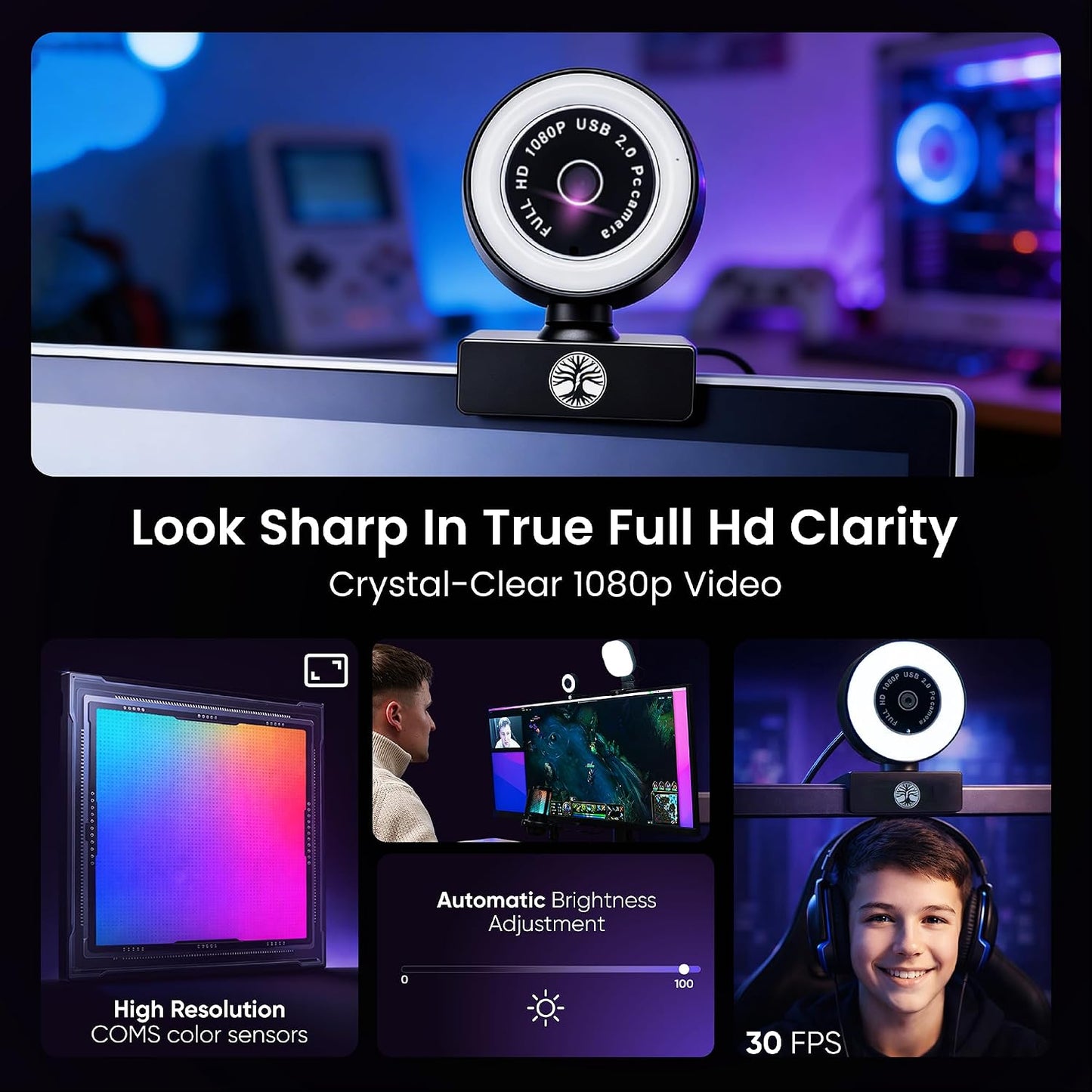 Webcam Streaming Kit with USB RGB Microphone & LED Light – 1080P 30FPS Streaming Camera Bundle for Twitch, YouTube, Podcasting, WFH – PC & Mac Compatible (Not for PS5 Alone)