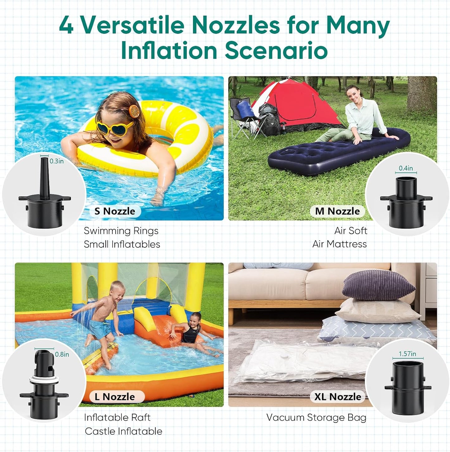MAACLOUD Electric Air Pump for Inflatable Pool Toys: High Power Quick-Fill | 2 in 1 Inflator Deflator for Pool Float Mattress Raft Gymnastics Track Mat, Portable, 5 Nozzles, AC 110-120V (400W)