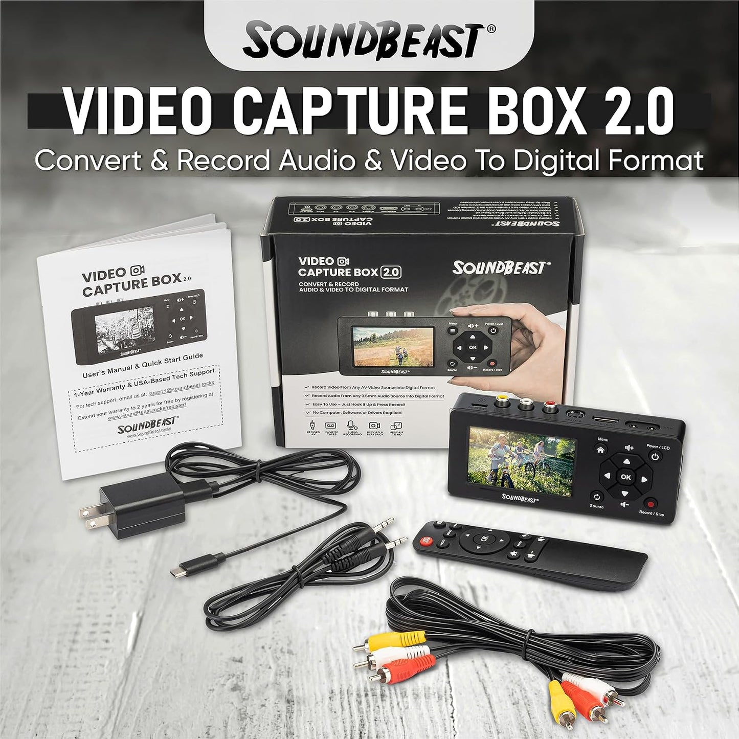 SoundBeast Video Capture Box 2.0 - Record Video & Audio from VCR, VHS, AV, RCA, S-Video, Hi8, Camcorder, DVD, Cassette Tape Players, Stereos, Turntables