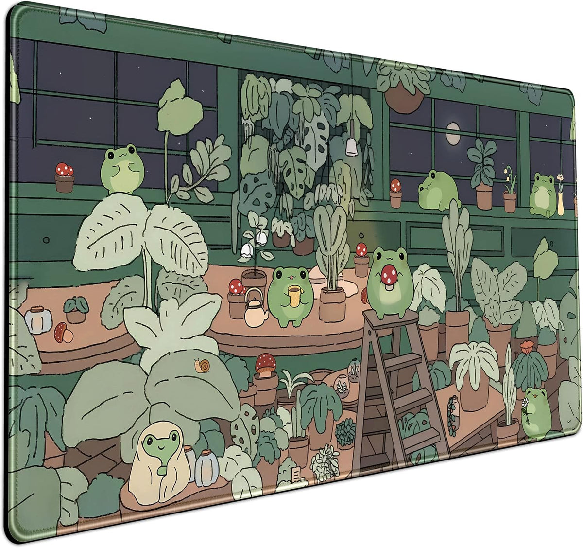 Cute Frog Mouse Pad Desk Pad Kawaii Green Desk Frog Decor Large Mouse Pad | Large Gaming Mouse Pad for Desk Computer Keyboard Laptop, Home Office Accessories for Girl (31.5x15.7 in)-with Stitched Eges
