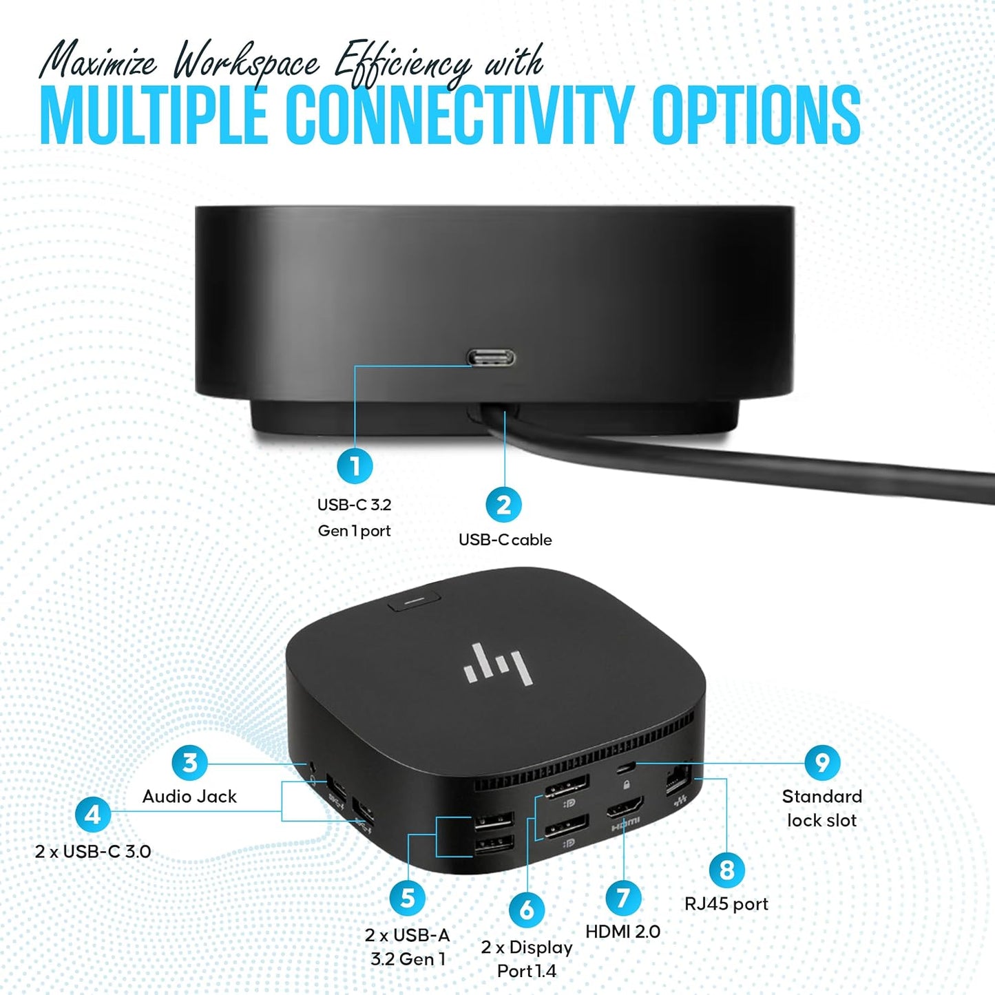 HP Docking Station for Laptop Dual Monitor and Charging - 5TW10AA / 5TW10UT / 5TW10AA#ABB USB-C G5 Dock with 120W AC Adap TER + HDMI Cable + DisplayPort Cable + Cleaning Cloth (Renewed)