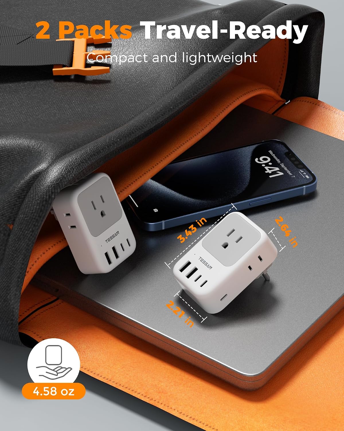 TESSAN Type F Plug Adapter 2 Pack, 28W Germany France Travel | 4 Outlets 5 USB Ports (3 USB-C), Type E Power Adaptor, US to Europe Spain Iceland Greece South Korea Russia Norway