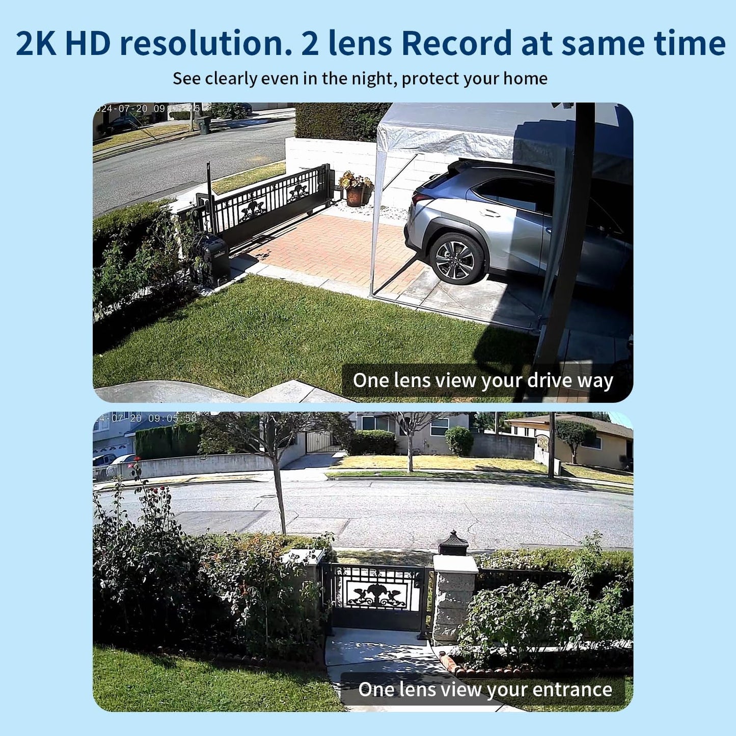 LETSCEE Dual Lens WiFi Security Camera Outdoor, 2.4G/5G PTZ Outdoor Plug-in Camera Auto Tracking,Home Security Surveillance System,WiFi,Night Vision,7/24 Recording