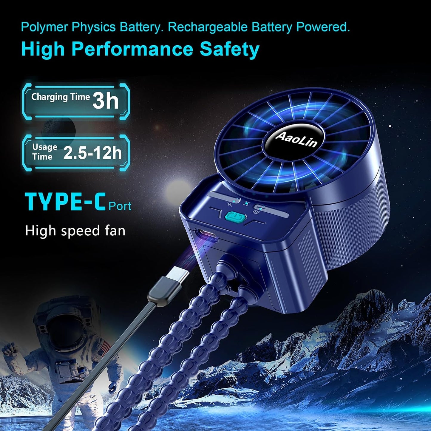 multifunctional USB rechargeable portable stroller small fan 4 speed 6600rpm high speed mini small handheld cooling fan extended flexible tripod for desktop wrap crib bike treadmill car kids gift