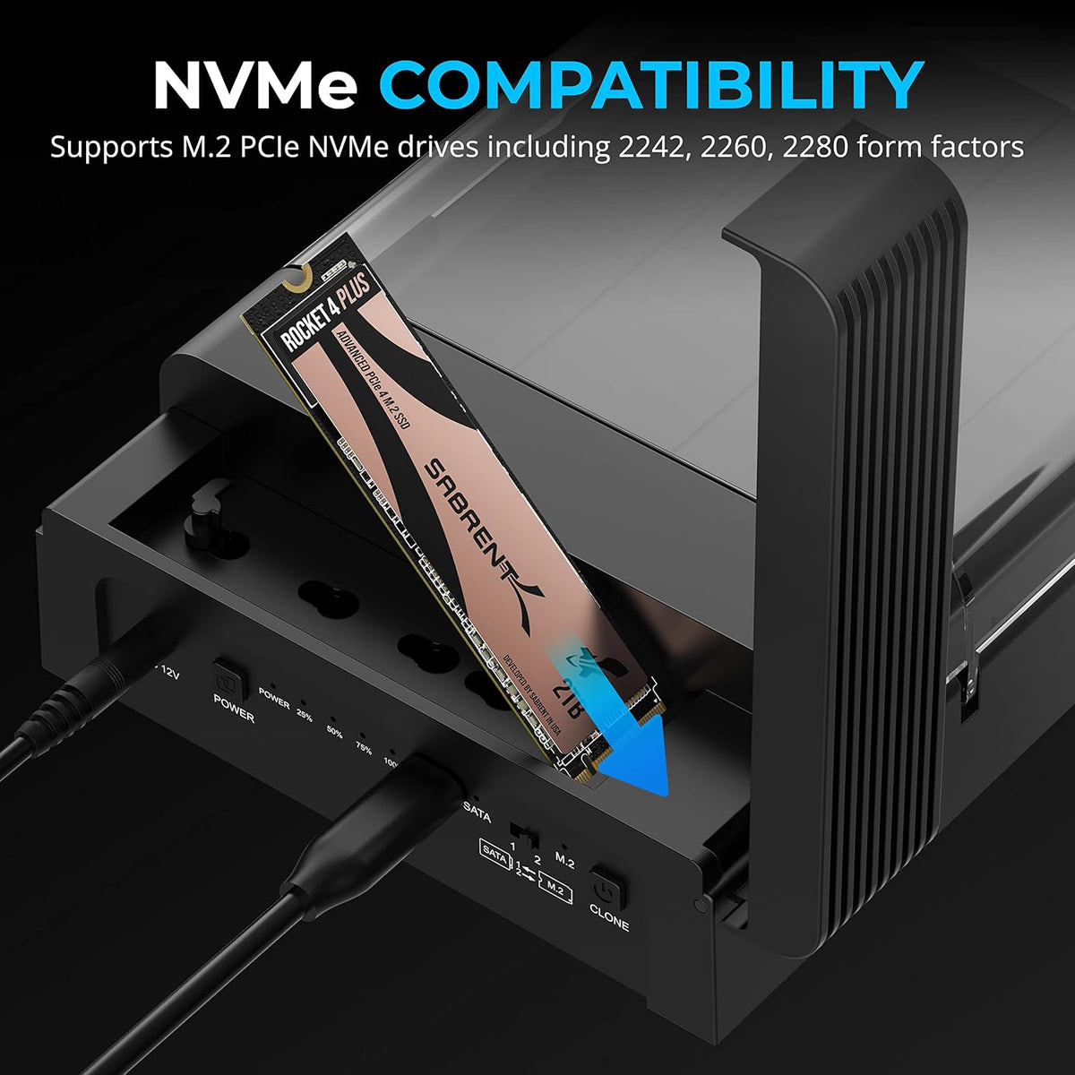 SABRENT Lay Flat NVMe & SATA HDD/SSD Dock, USB-C 10Gbps (DS-UFNC)