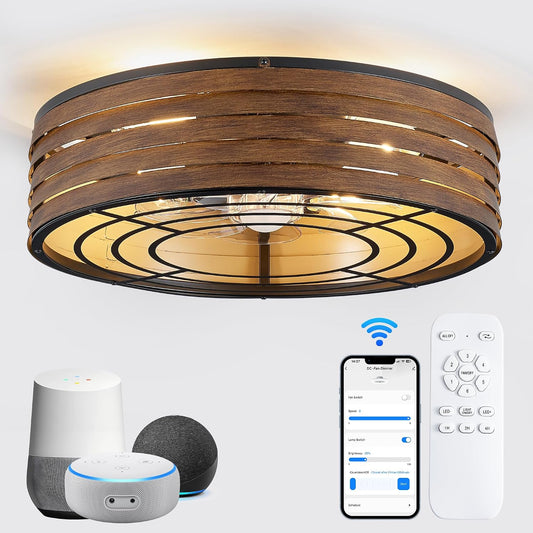 20-Inch Smart Ceiling Fan with Light, Alexa and Remote, Walnut Cage