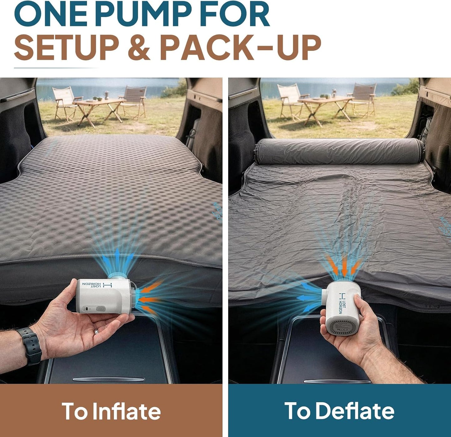 Lost Horizon Air Pump for Camping Mattresses, Inflate & Deflate | Designed for Lost Horizon Mattresses, Fast Setup & Pack-Up, Rechargeable, 4000mAh Battery