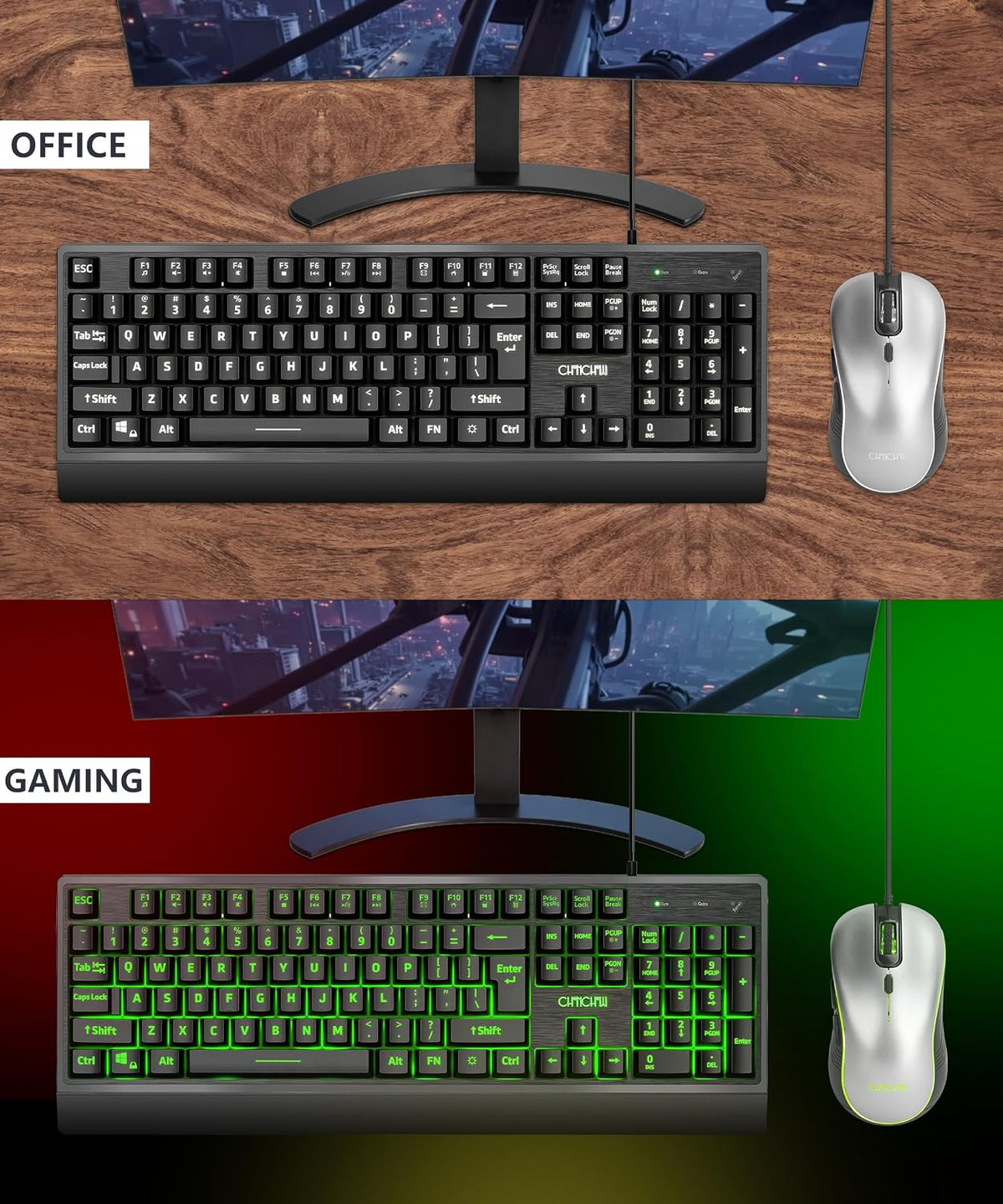 USB Wired Keyboard and Mouse Combo with Backlit, Large Print for Computer