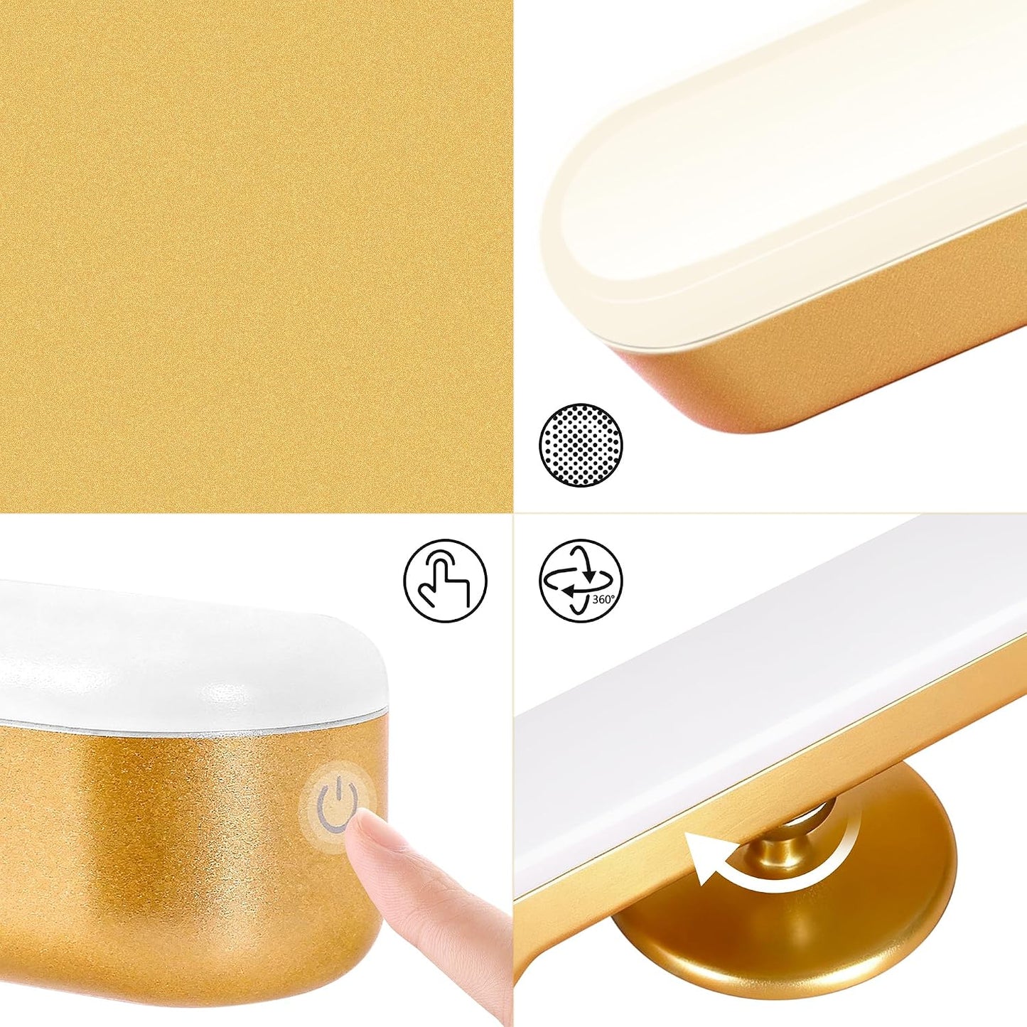 cambk Set of 2 Wireless Vanity Makeup Lights for Mirror, Rechargeable LED Stick On Light Bar for Bathroom Mirror with Dimmable 3 CCT, Long Battery Life Cordless Light for Vanity Desk(Gold)