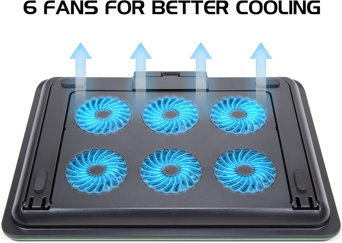 ENHANCE Aluminum Laptop Cooling Pad, 6-Fan Laptop Cooler Stand for 17 Inch Laptops, 7-Height Adjustable Riser with Fan Speed Control, USB Data Pass-Through, Modern Design for Home Office School (Sage)