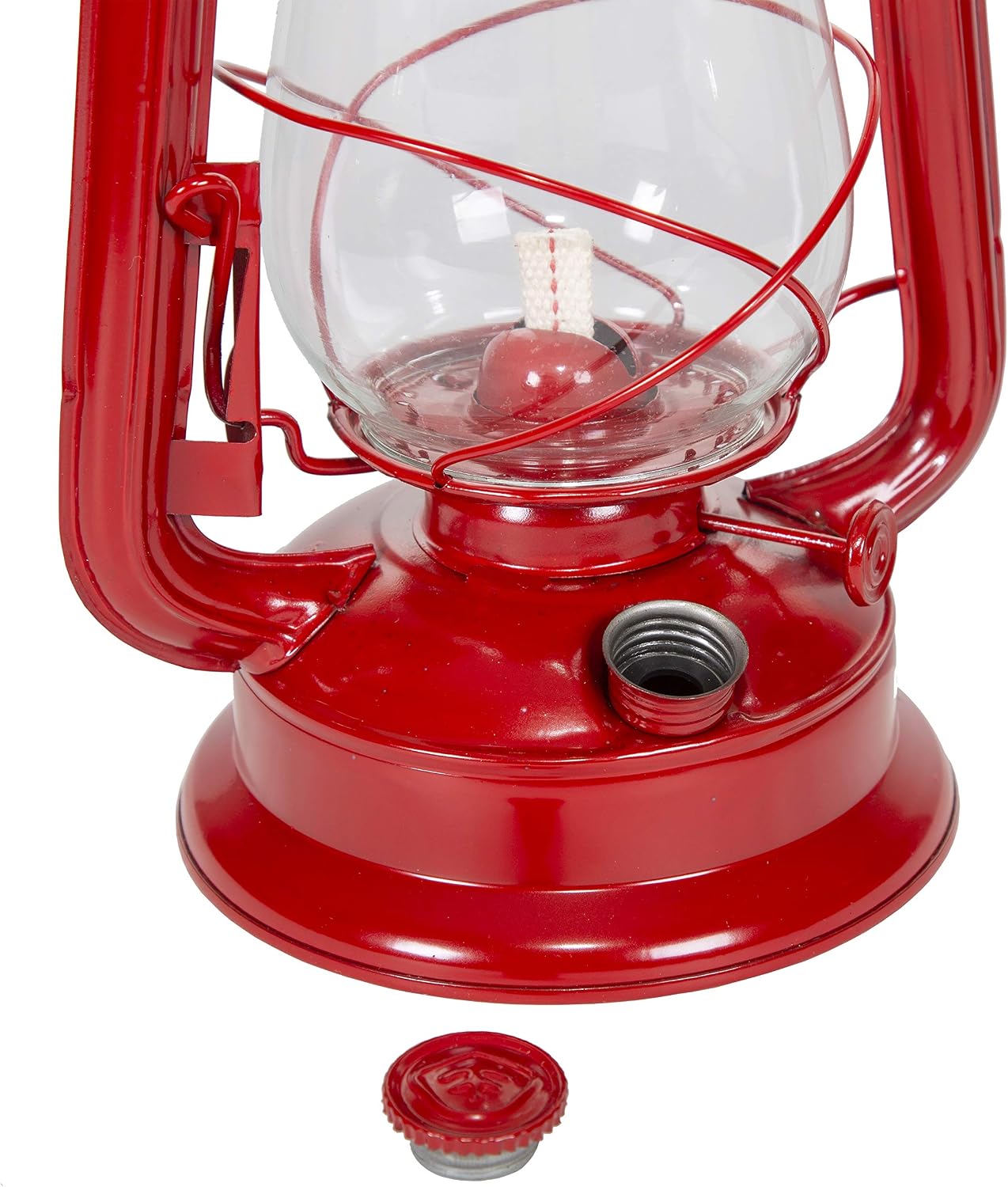 Stansport Hurricane Lantern – Classic Metal Kerosene Oil Lamp with Glass Globe and Adjustable Wick – Portable Emergency Lighting & Decorative Indoor/Outdoor Camping Lantern, Red