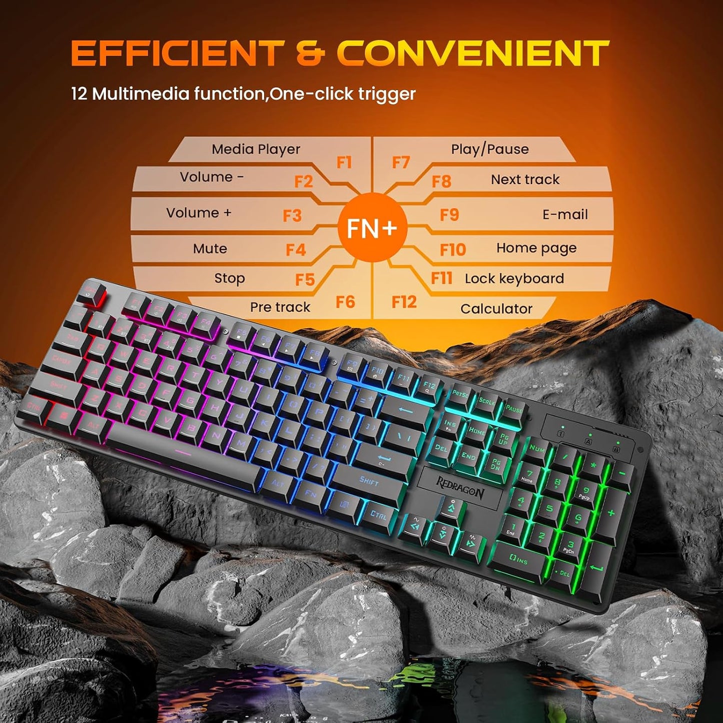 Redragon K521KS Wireless Gaming Keyboard, Tri-Mode BT/2.4G/USB-C RGB Mechanical Feeling Keyboard with Multimedia Keys, 4000mAh Battery, Anti-Ghosting, Compatible with PC - Upgrade