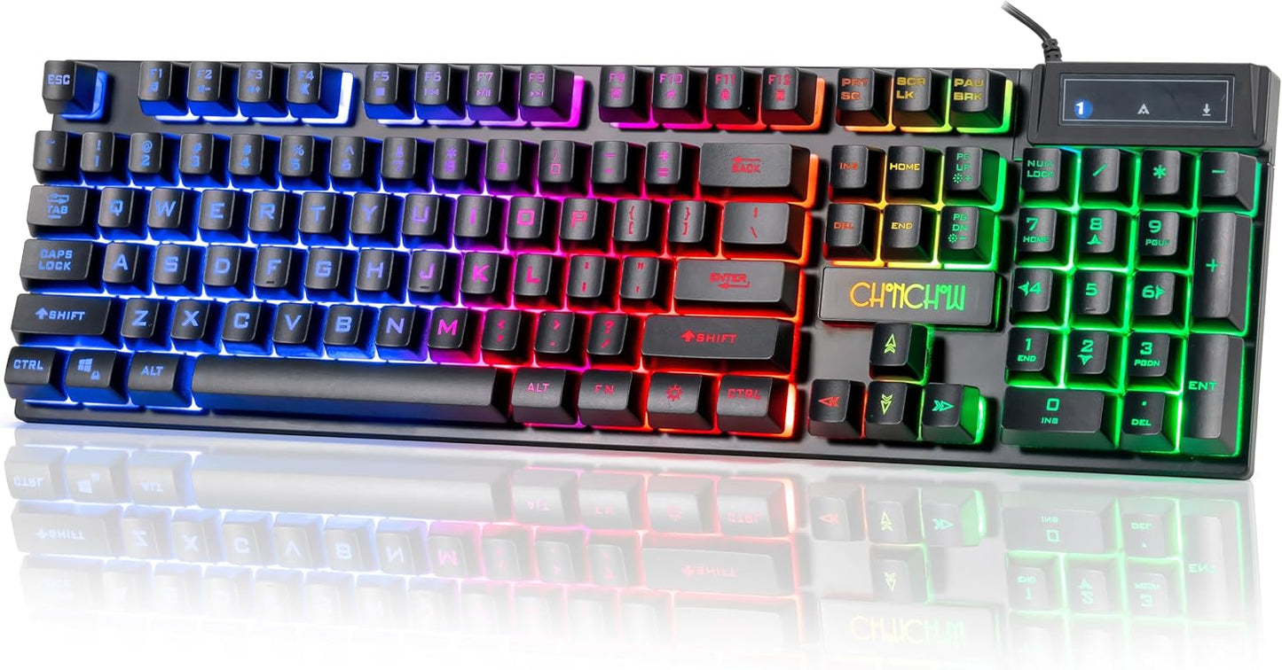 Wired Gaming Keyboard, 104 Keys Full Size, Light Up Keyboard for PC Mac Laptop Desktop