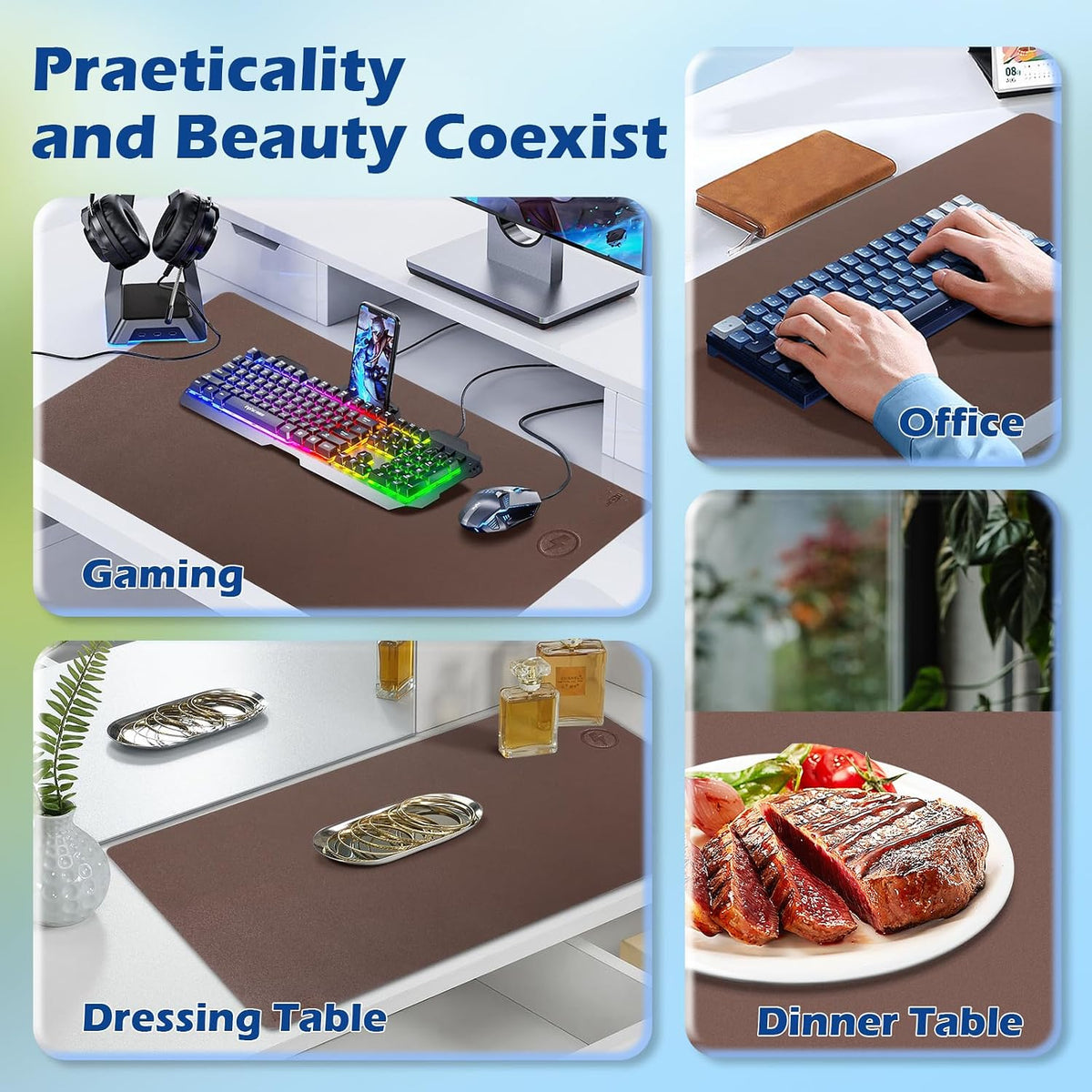 Wireless Charging Desk Mat, Mouse Pad, Brown-R, 32 * 16inch