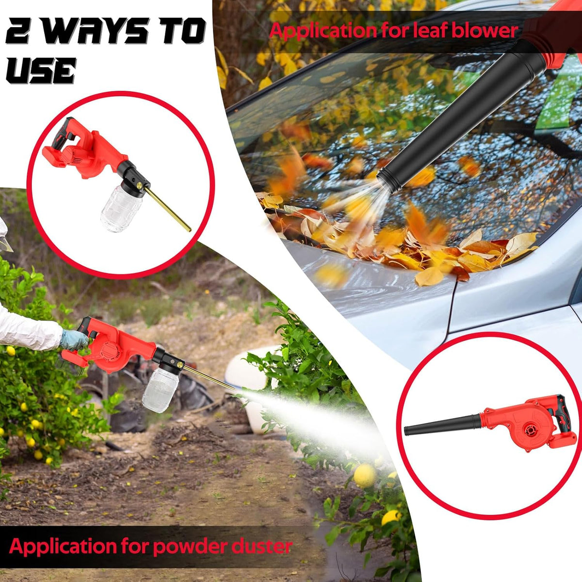 Rozlchar Electric Diatomaceous Earth Duster Compatible for Milwaukee 18V | 1L Capacity, Garden powder sprayer, 7.5" nozzle, tool only, leaf blower replacement, farm applicator, coop applicator
