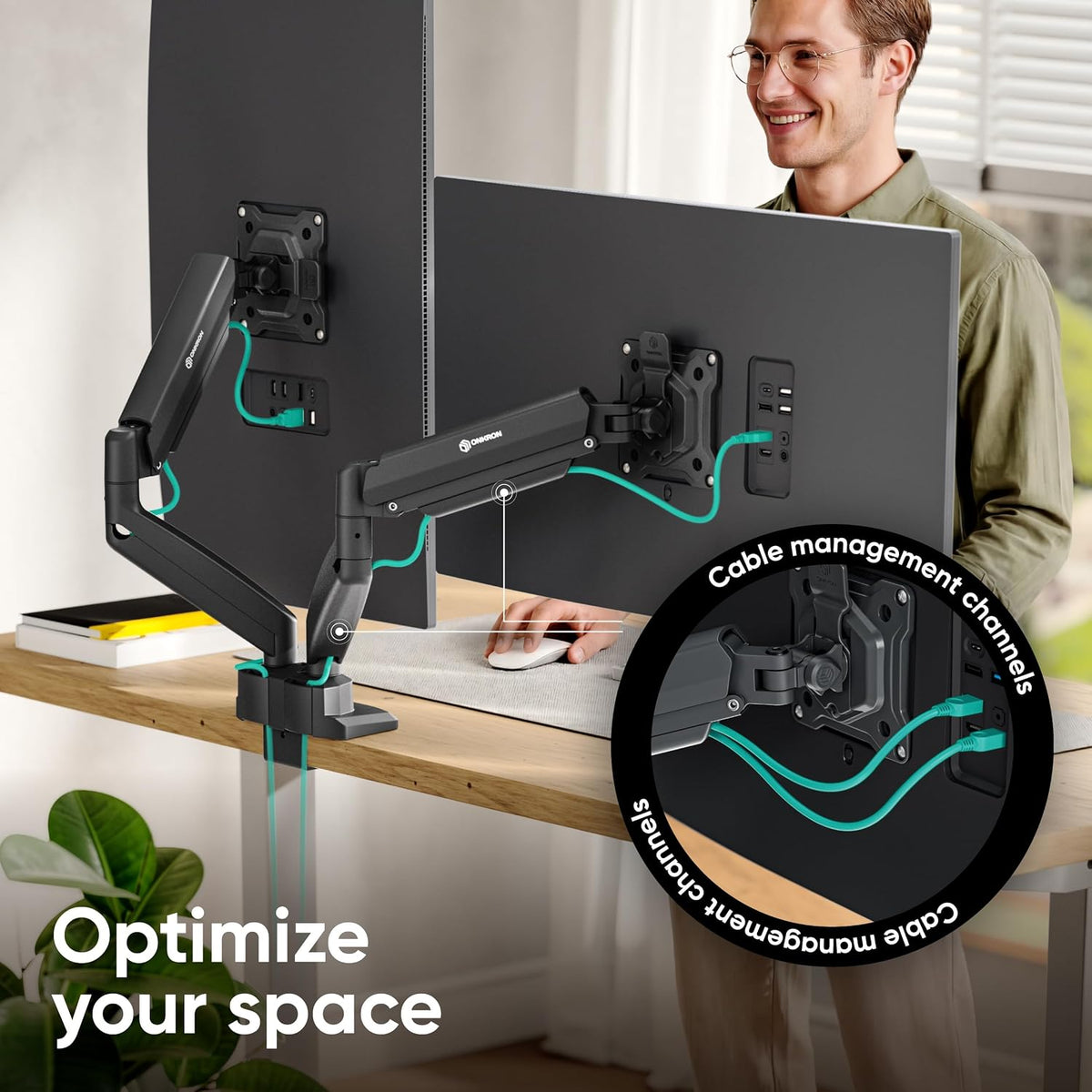 ONKRON Dual Monitor Arm 13-32 Inch, 22 lbs (x2), max VESA 100x100, Black