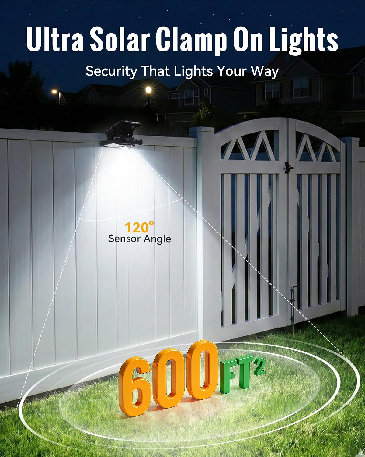 Clip On Solar Lights Outdoor, 60 LEDs Solar Motion Sensor Clamp On Light
